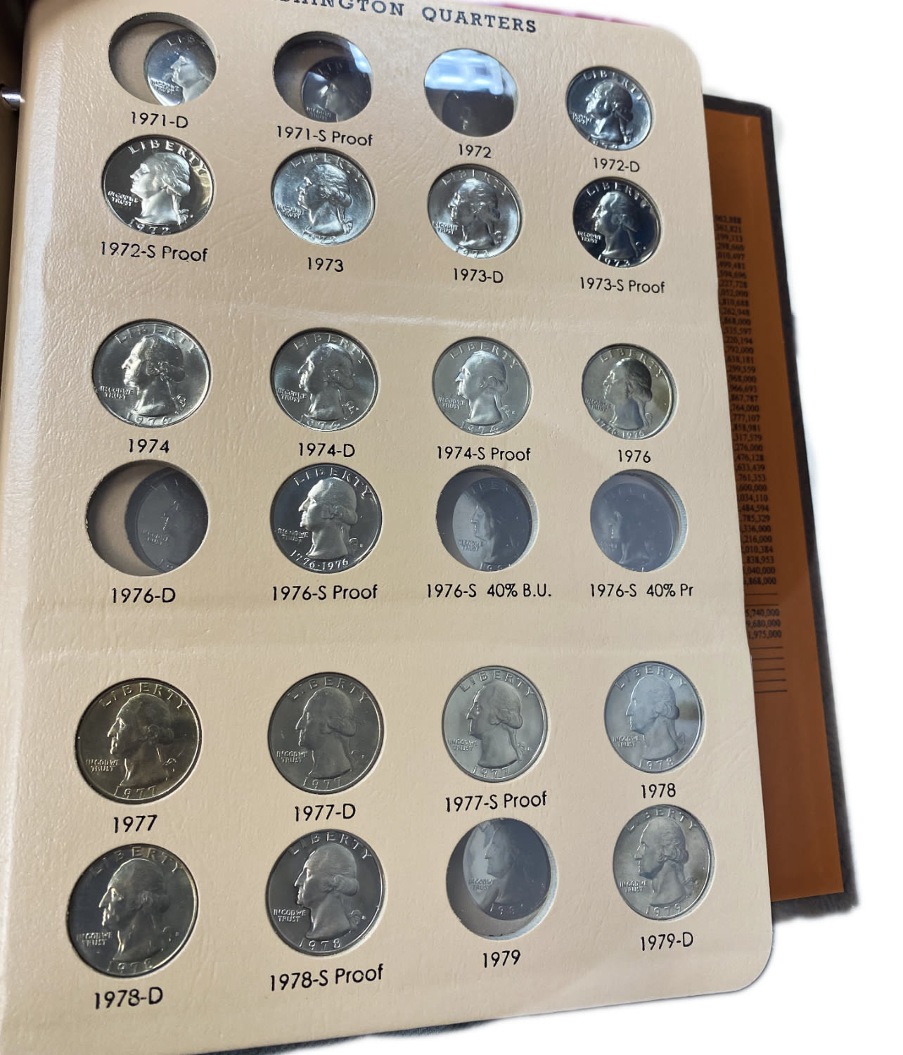 USA - 73 coins of 25 cent 1932-1998 - Are in an album of the Dansco company - Almost all coins are in UNC condition - 1 9