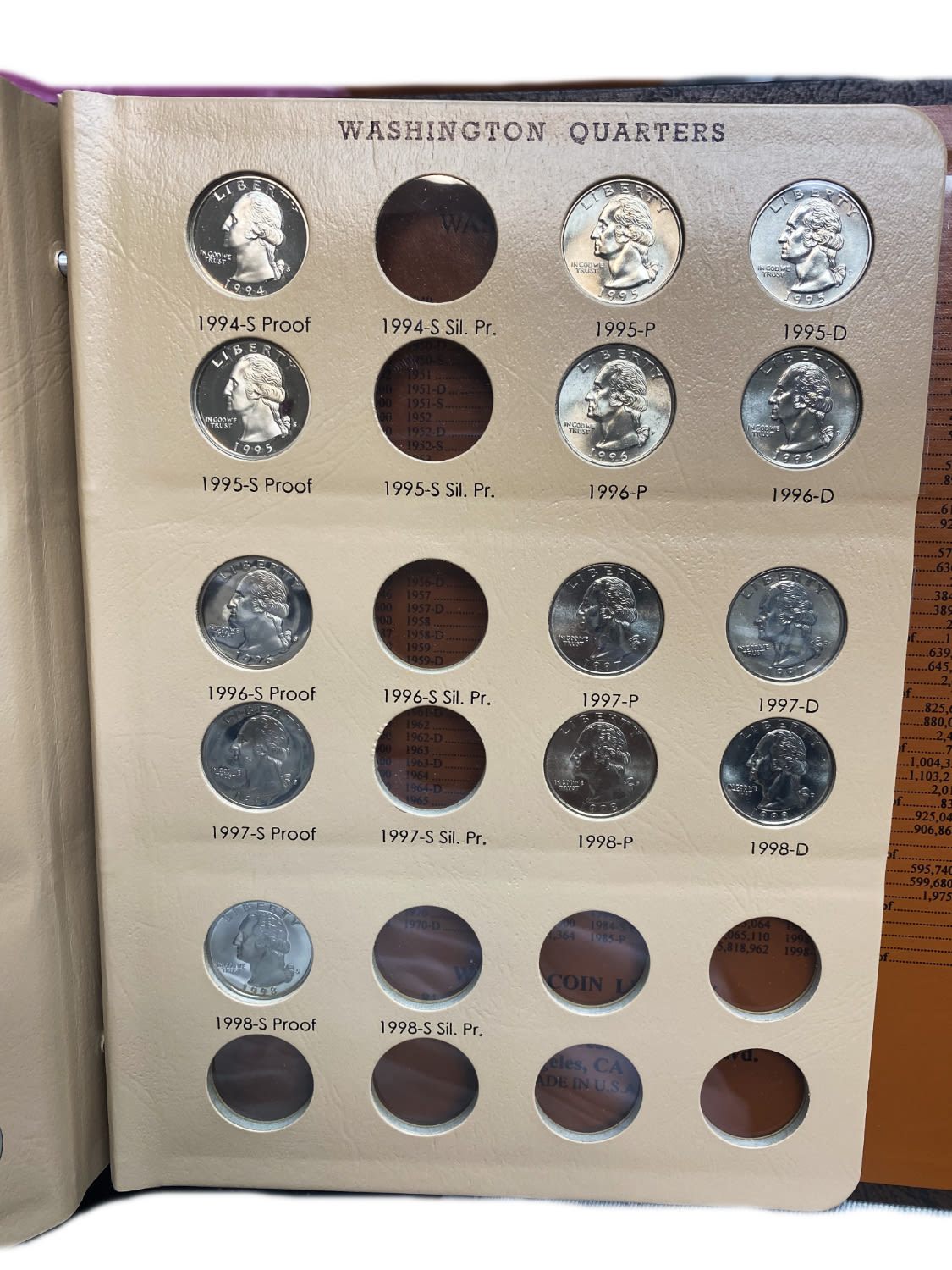 USA - 73 coins of 25 cent 1932-1998 - Are in an album of the Dansco company - Almost all coins are in UNC condition - 1 2