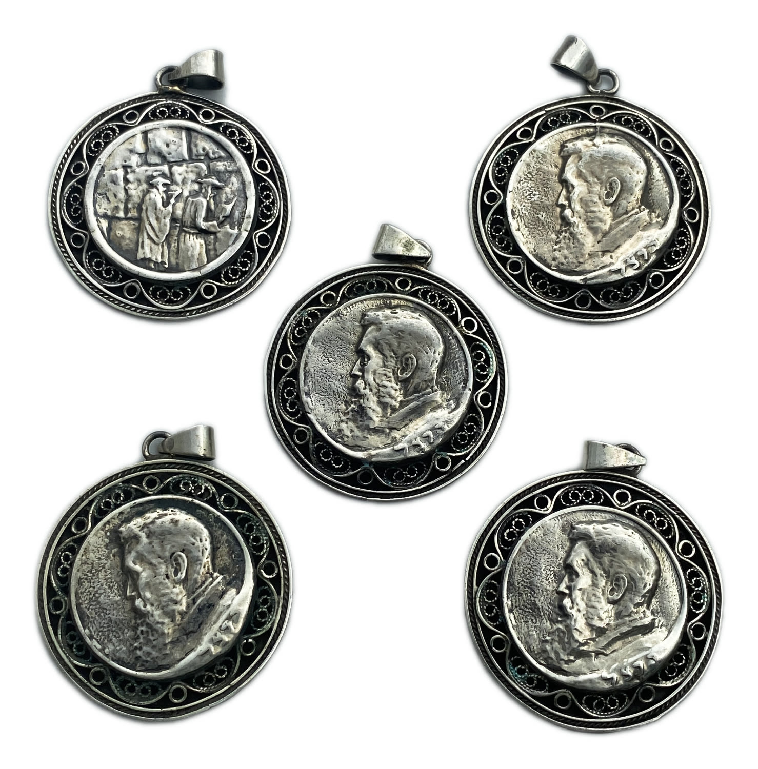 Judaica / Zionisim - a group of 5 medallions made by the Jerusalem School of Design in Bezalel, British Mandate ... - 1 0