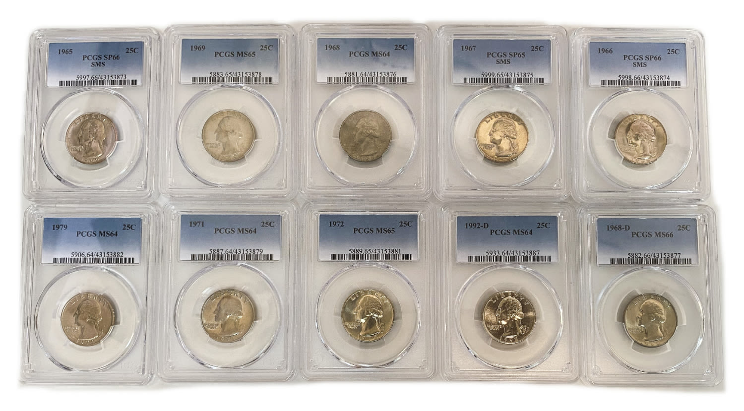 USA - Lot of 10 coins of 25 Cents - Different years and conditions
25 Cents 1965 - PCGS SP ... - 1 0