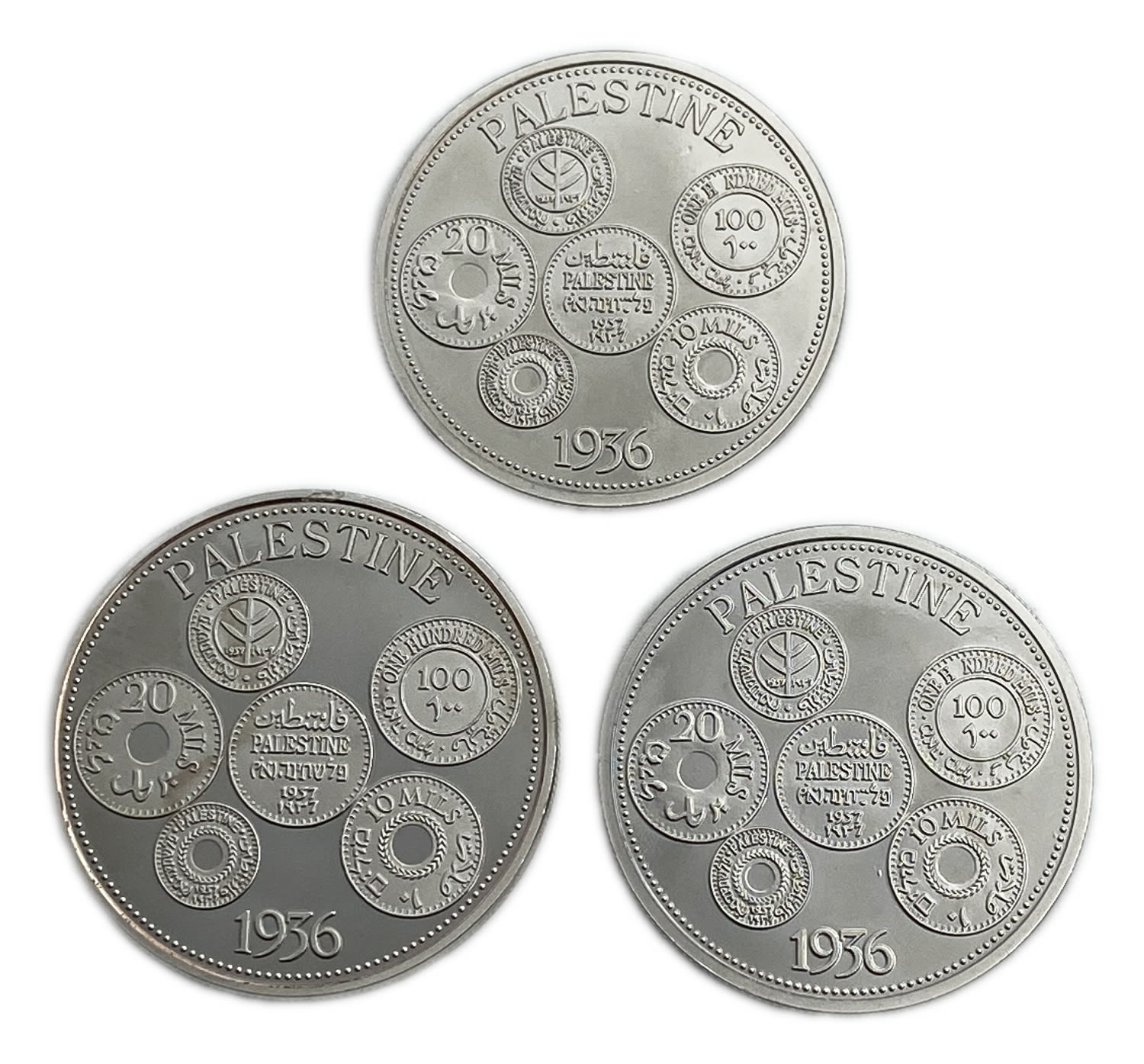 World coins - Lot of 3 Palestine fantasy medals - Edward VIII - Proof Crown 1936 (1986) - 1 0