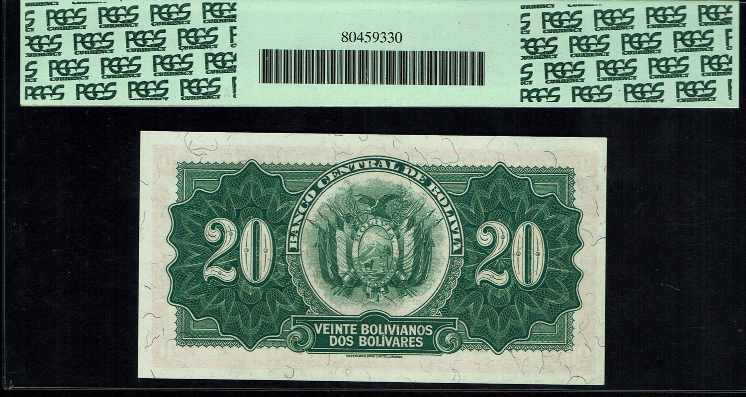 Bolivia - 20 Bolivianos (2 Bolivares) 1928 - PCGS 65 PPQ
Obverse: Center: Potosí ... - 1 1