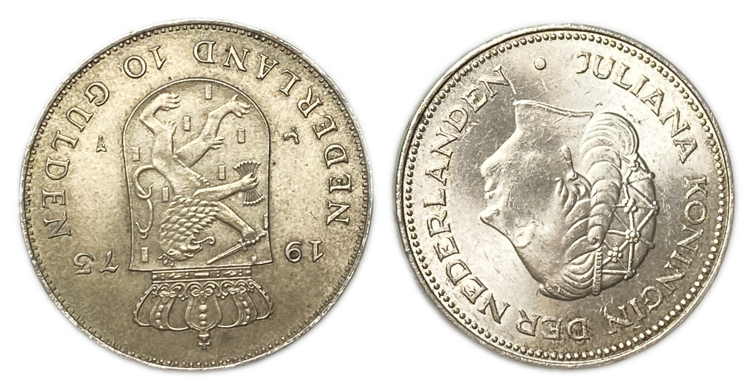 Netherlans - Pair of 2 coins of 10 Gulden 1970, 1973 - Silver 720, 25g each
Commemorative issue ... - 1 1