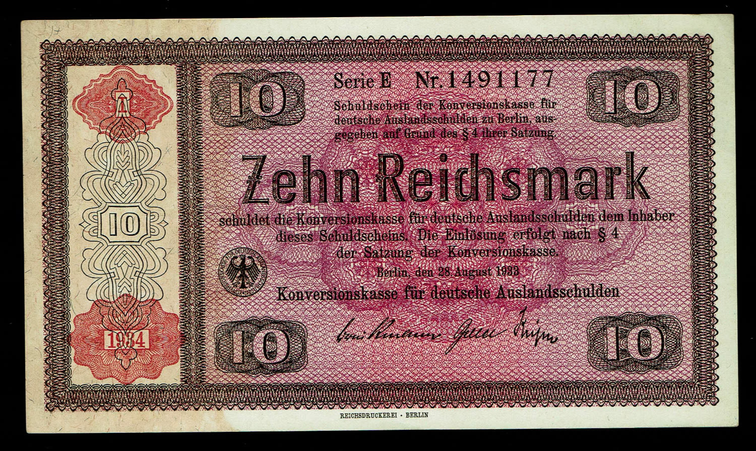 Germany - 10 Mark 1934 - UNC
A "voluntarily leaving Germany" bond / banknotes
Bonds ... - 1 0