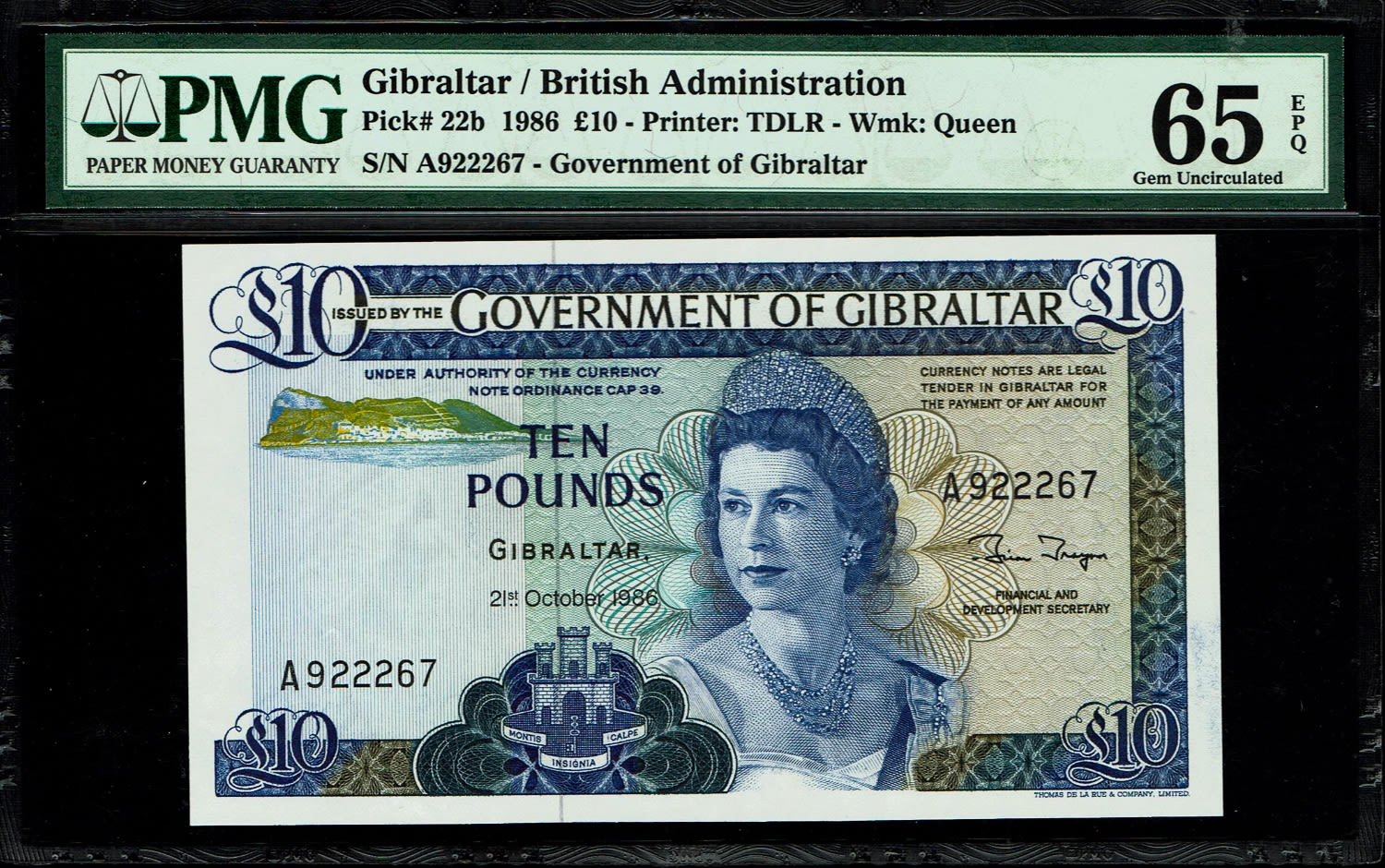 Gibraltar - 10 Pounds 1986 - Elizabeth II - PMG 65 EPQ - 1 0
