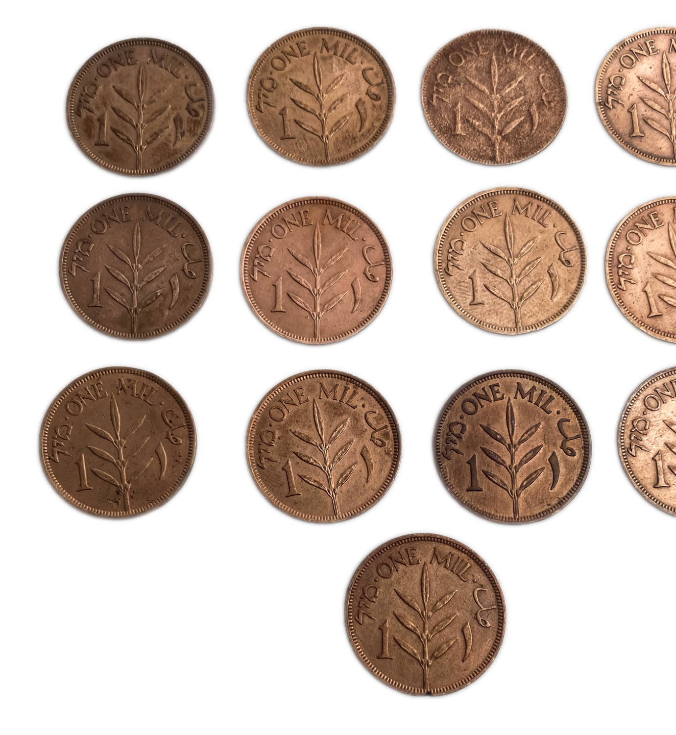 Palestine - Lot of 32 coins, 1 Mil - DIfferent conditions and yeasr
MIL, was the Hebrew ... - 1 6