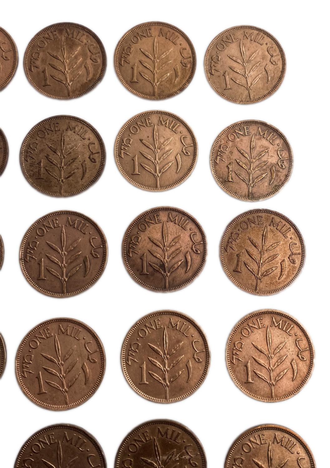 Palestine - Lot of 32 coins, 1 Mil - DIfferent conditions and yeasr
MIL, was the Hebrew ... - 1 4