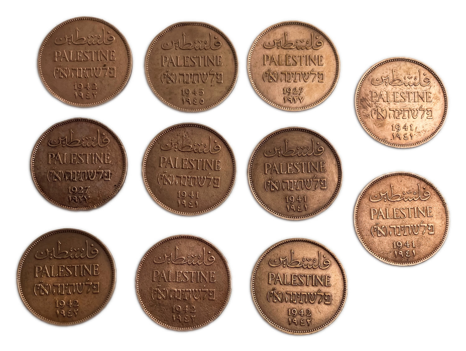 Palestine - Lot of 11 coins of 2 Mils - Different years, were cleaned
MIL, was the Hebrew name ... - 1 0