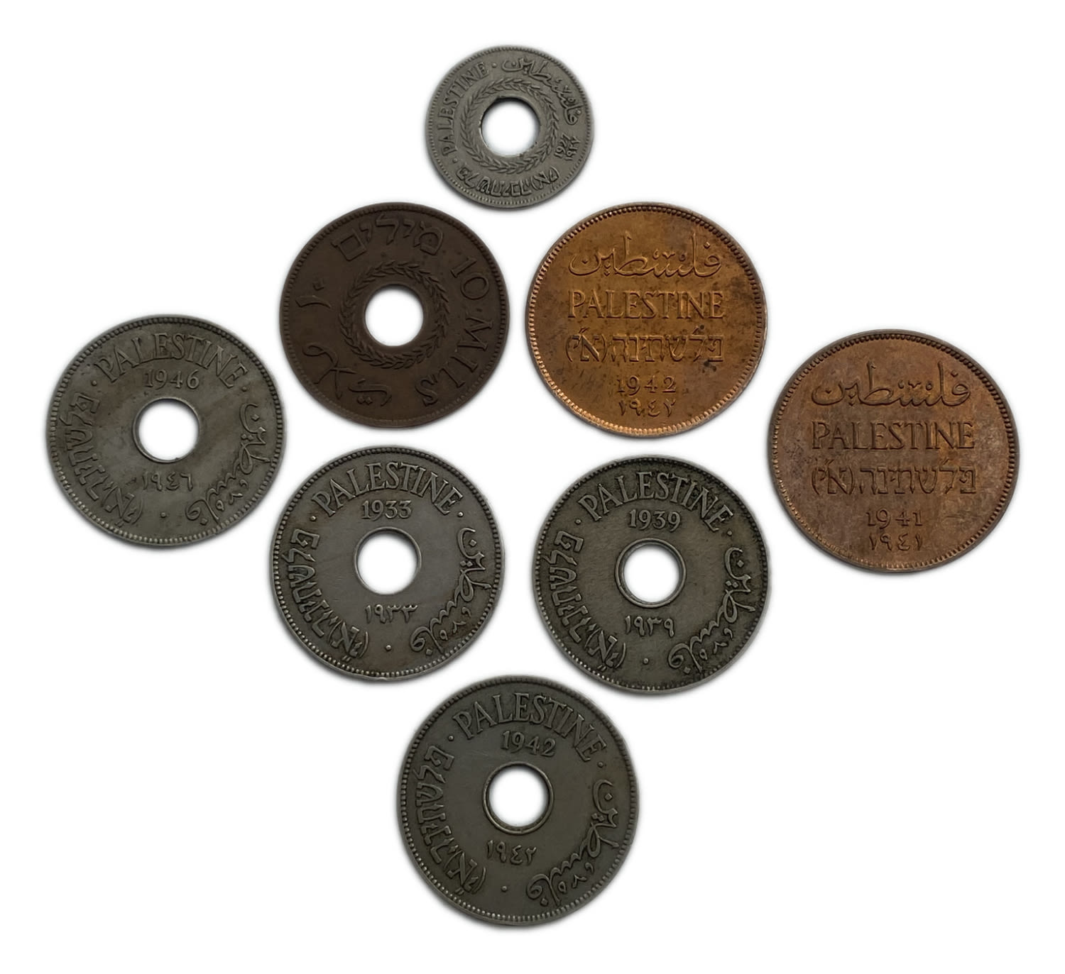 Palestine - Lot of 8 coins of 2, 5 and 10 Mils - Different years and conditions
MIL, was the Hebrew ... - 1 0