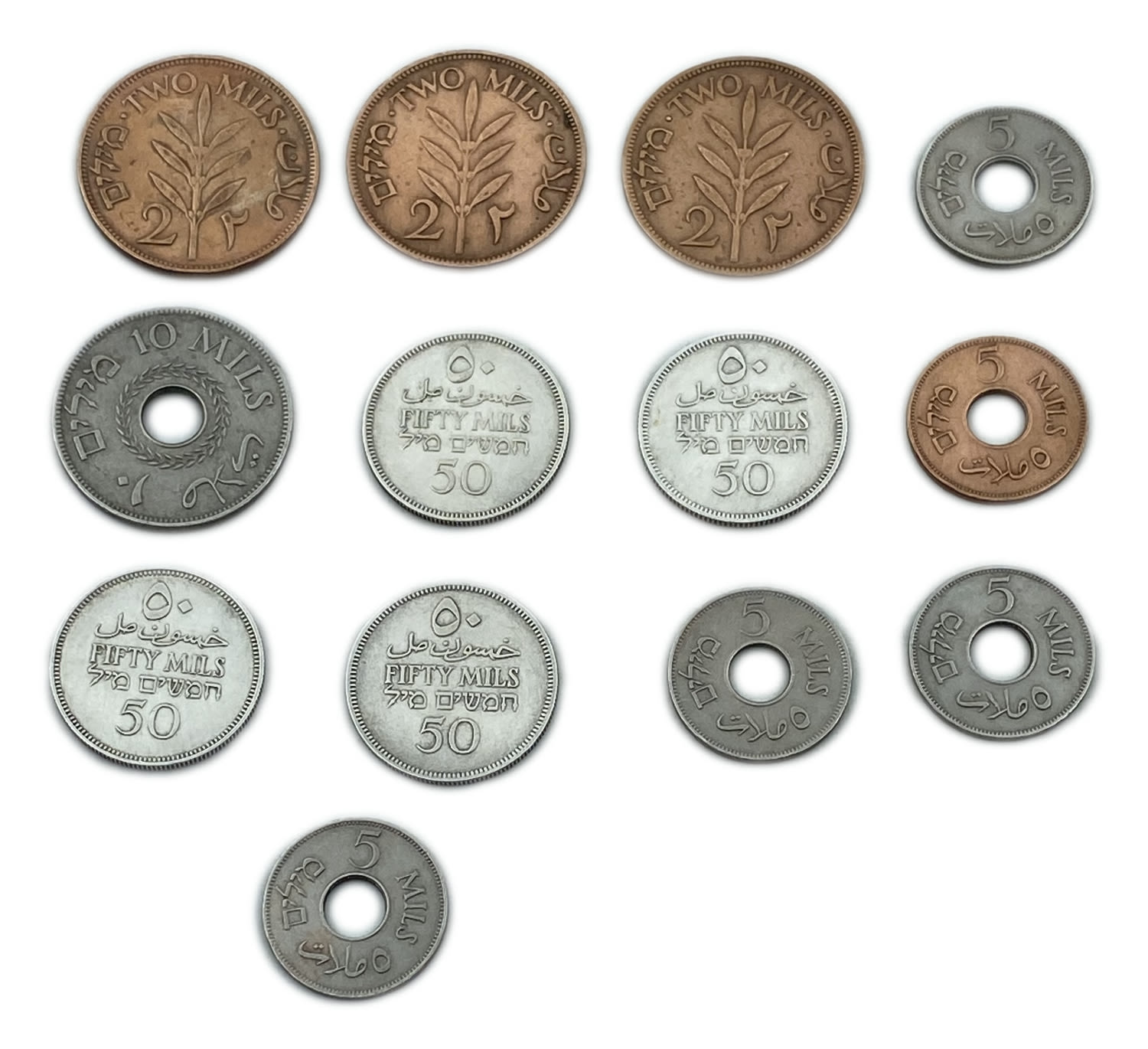Palestine - Lot of 6 coins of  2, 5, 10 and 50 Mils - Different years and conditions
MIL, was ... - 1 1