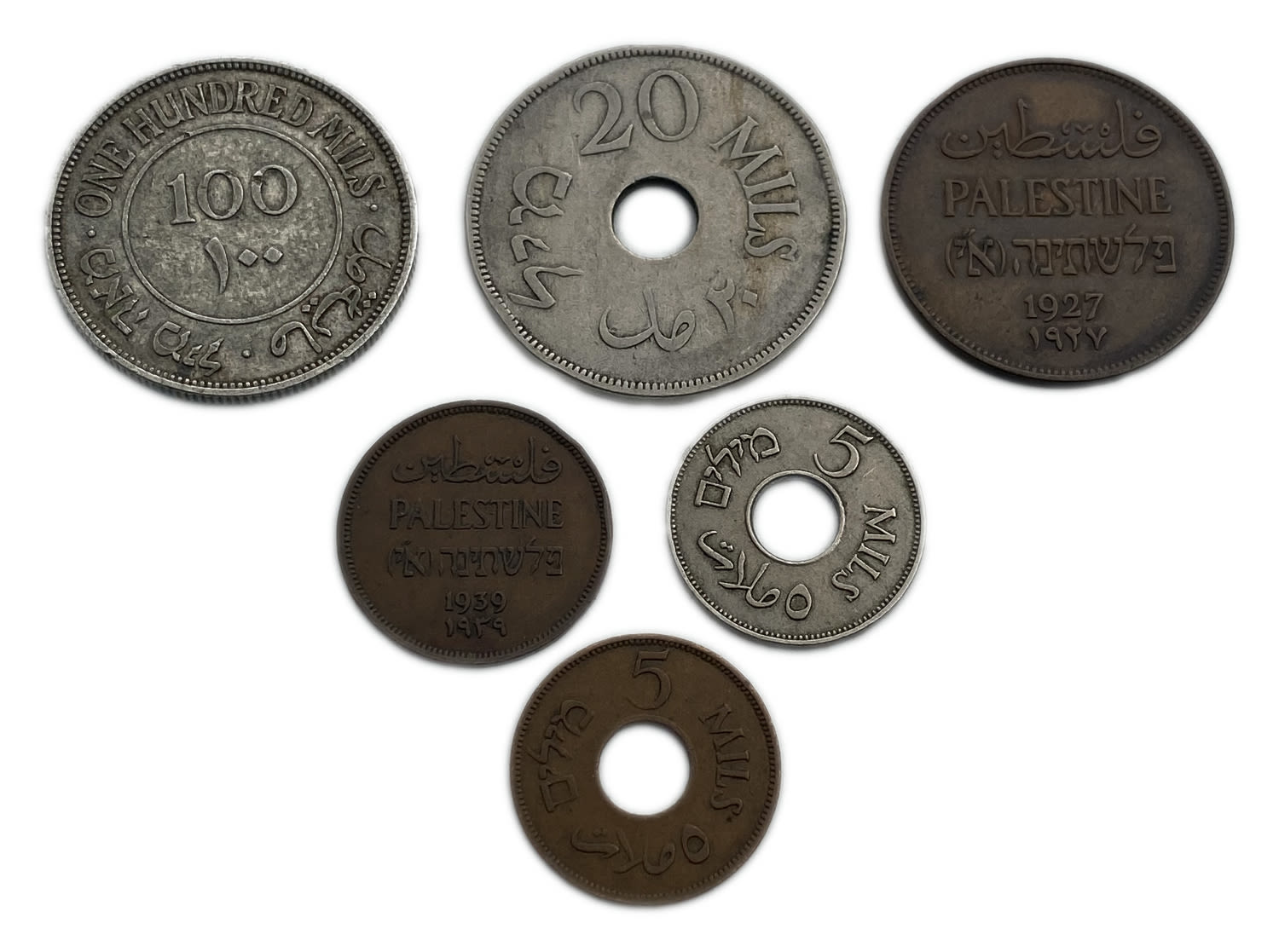 Palestine - Lot of 6 coins of 1, 2, 5, 20 and 100 Mils - Different years and conditions
MIL, was the ... - 1 0