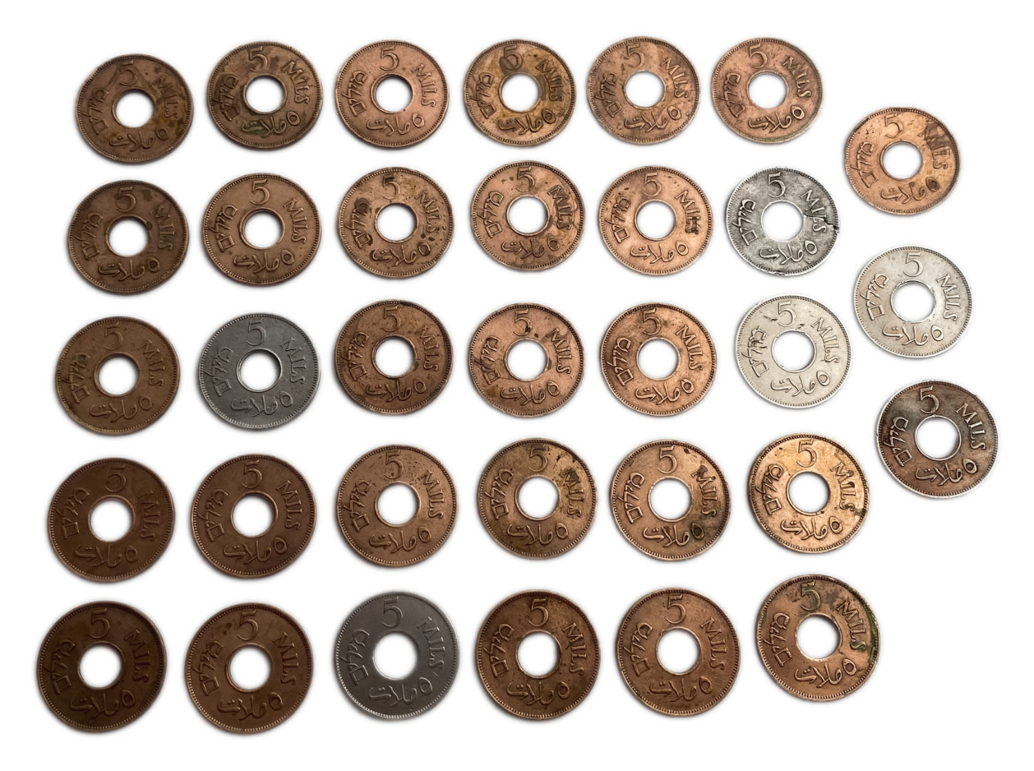 Palestine - Lot of 33 coins of 5 Mils - Different years, were cleaned
MIL, was the Hebrew name of the ... - 1 0
