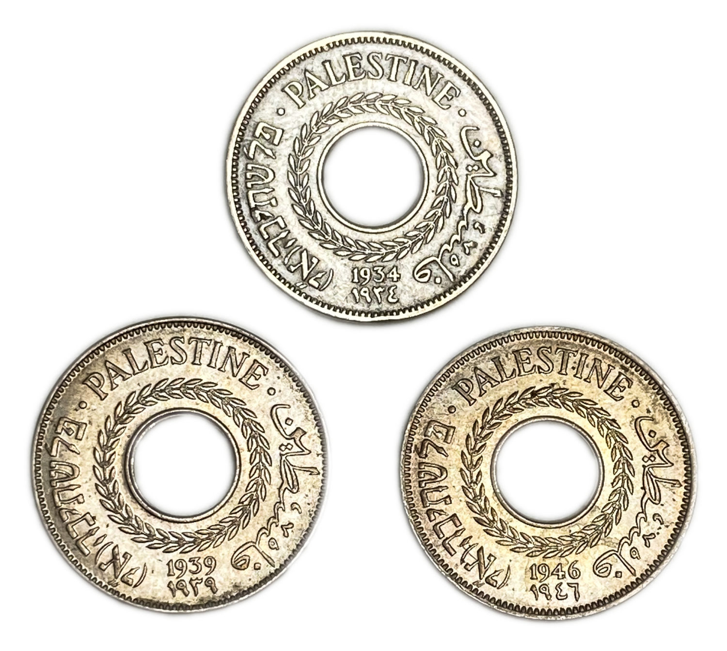 Palestine - Lot of 3 coins of 5 Mils 1934, 1939, 1946 - VF, AU
The British were very strict and very ... - 1 0