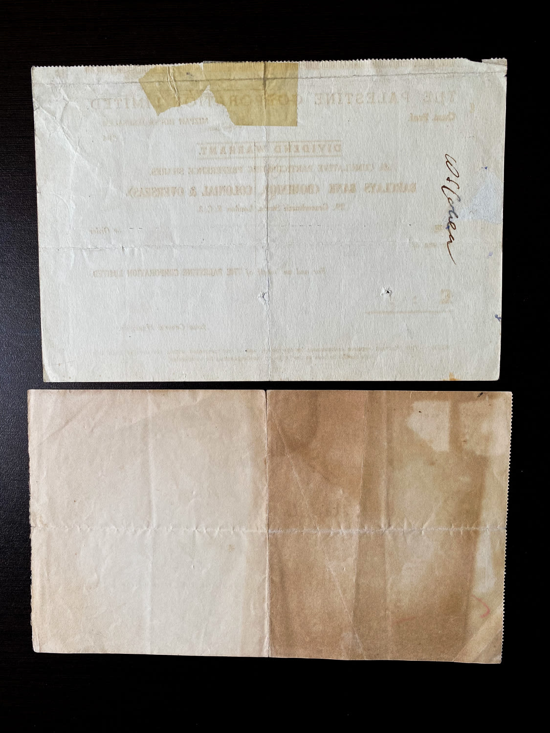 Paper money tokens - Palestine / Land of Israel - Group of 4 checks and dividends from Anglo Palestine Bank - 1 4