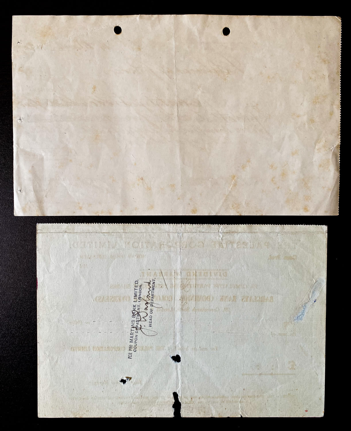Paper money tokens - Palestine / Land of Israel - Group of 4 checks and dividends from Anglo Palestine Bank - 1 2
