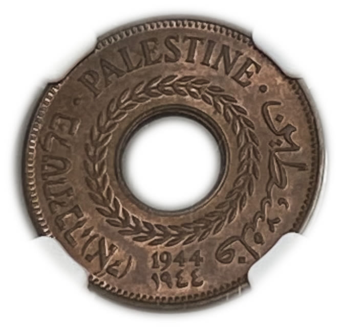 Palestine - 5 Mils 1944 - NGC 63 RB
MIL, was the Hebrew name of the coin that was legal in Israel ... - 1 0