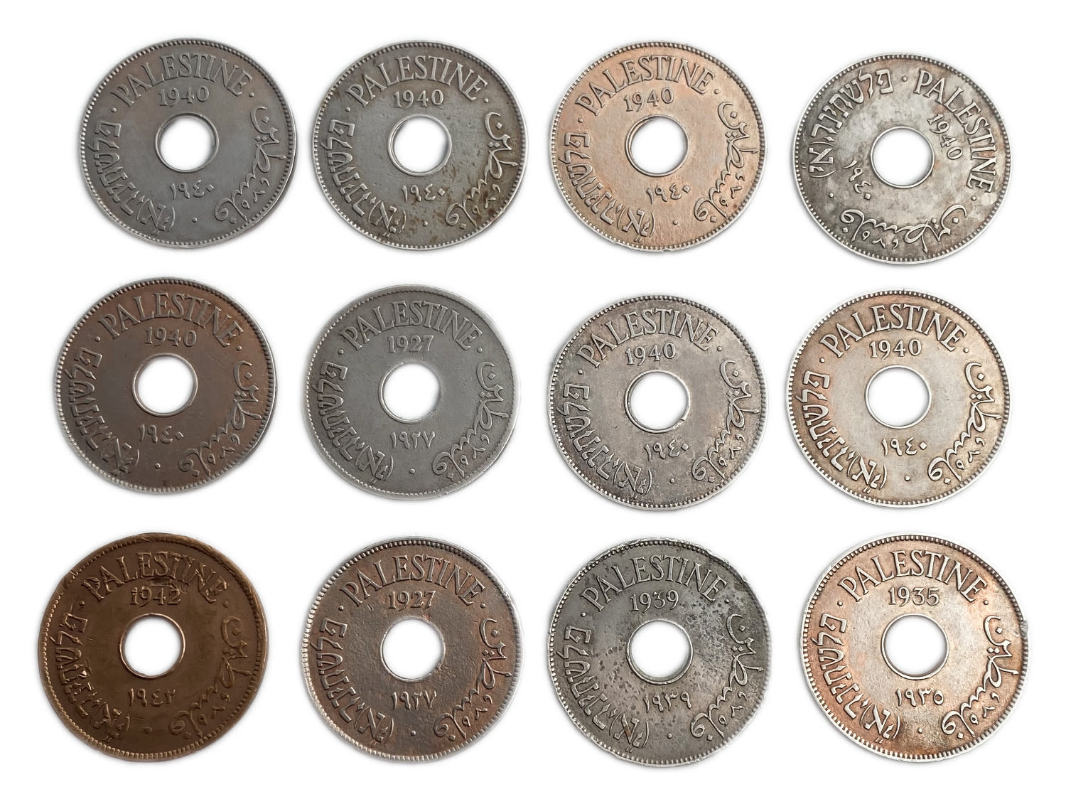 Palestine - Lot of 12 Coins of 10 Mils - Different Years, some were cleaned
MIL, was the Hebrew name ... - 1 0