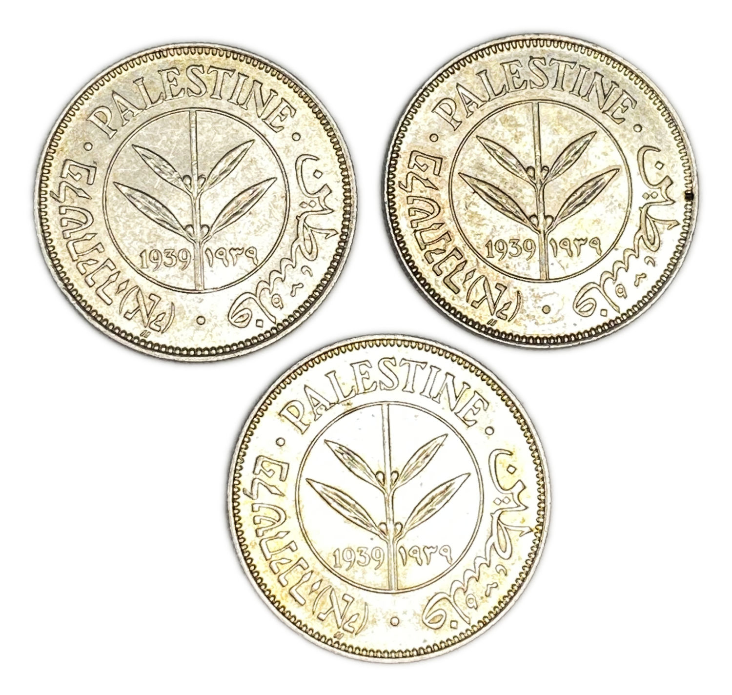 Palestine - Lot of 3 coins of  50 Mils 1939 - AU-UNC
Mil was the Hebrew name of the coin that ... - 1 0