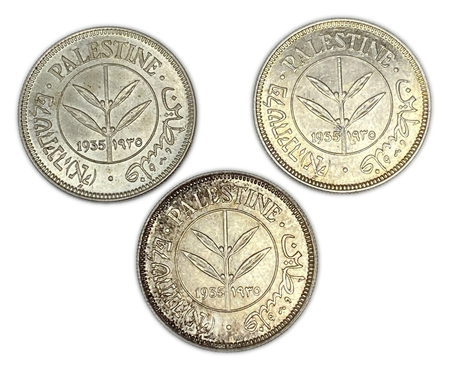 Palestine - Lot of 3 coins of 50 Mils 1935 - AU
Mil was the Hebrew name of the coin that was legal ... - 1 0