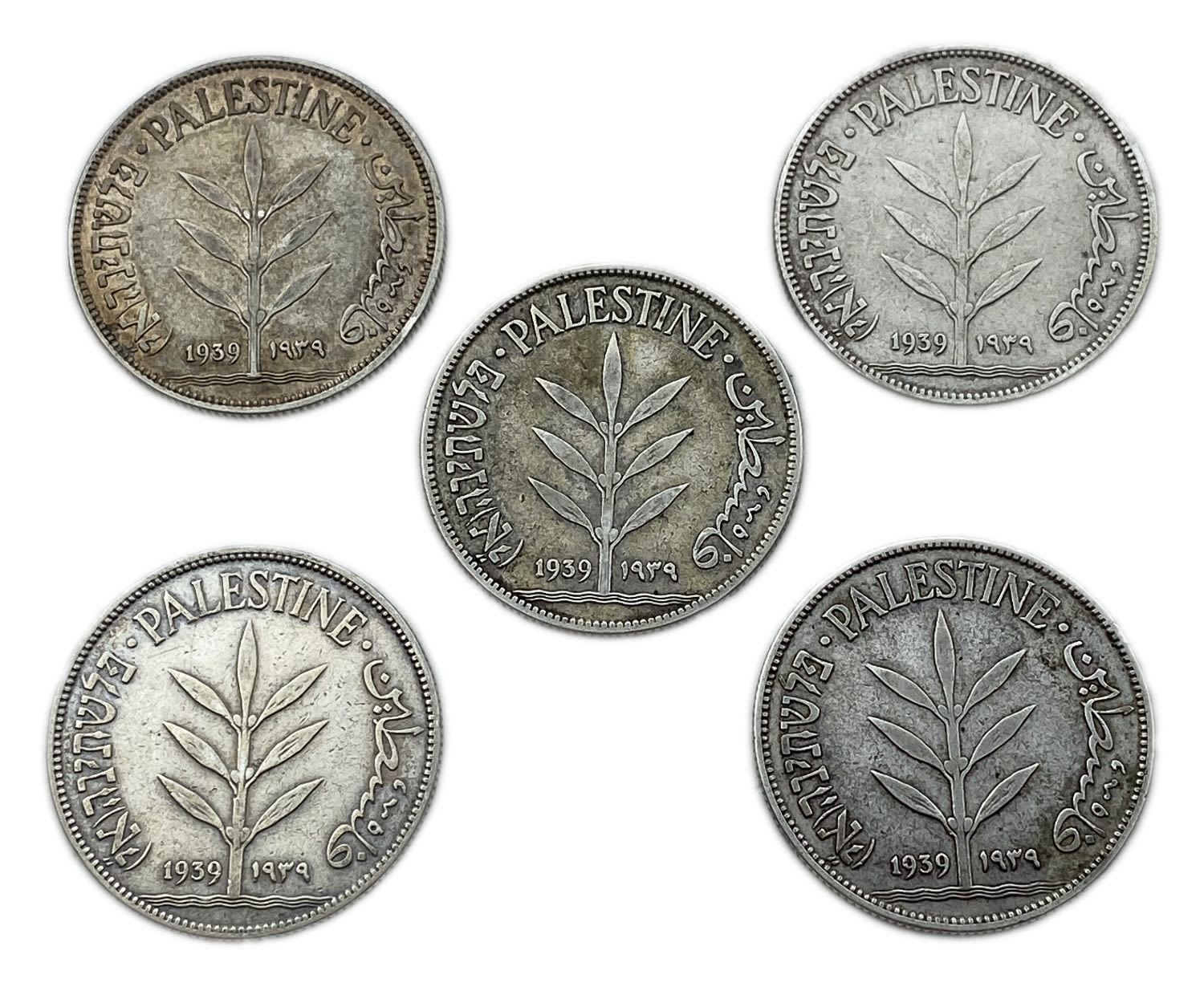 Palestine - Lot of 5 coins 100 Mils 1939 - F-VF
Mil, was the Hebrew name of the coin that was legal ... - 1 0