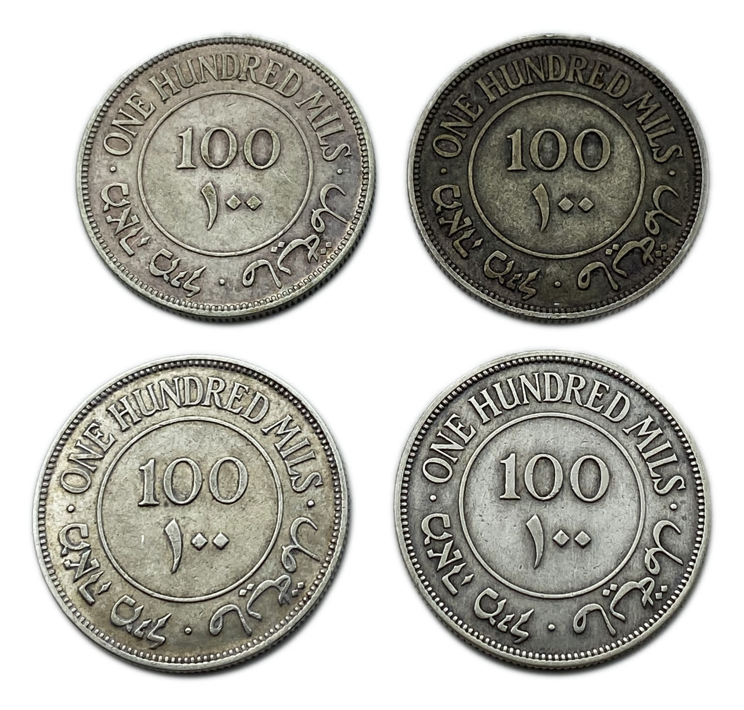 Palestine - Lot of 4 coins 100 Mils 1935 - F-VF
Mil, was the Hebrew name of the coin that was legal ... - 1 1
