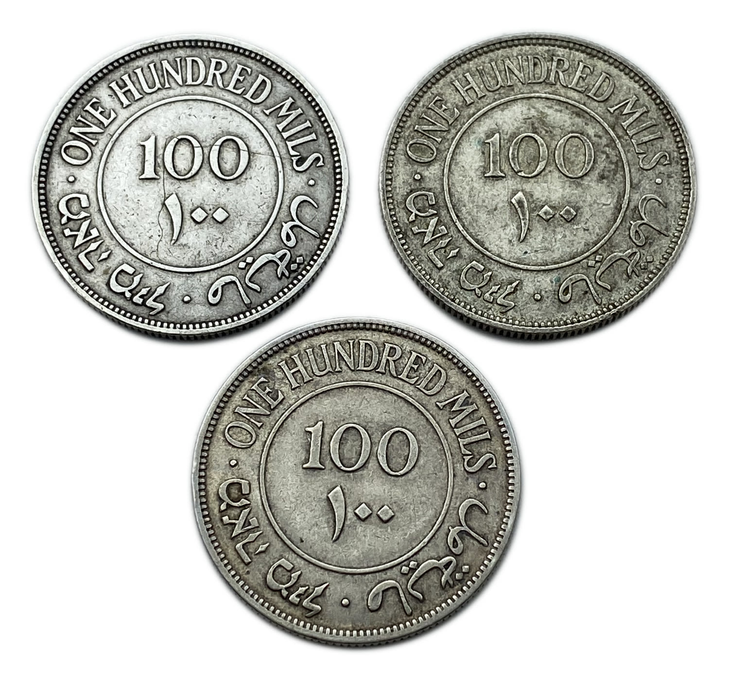 Palestine - Lot of 3 coins 100 Mils 1935 - F-VF
Mil, was the Hebrew name of the coin that was legal ... - 1 1