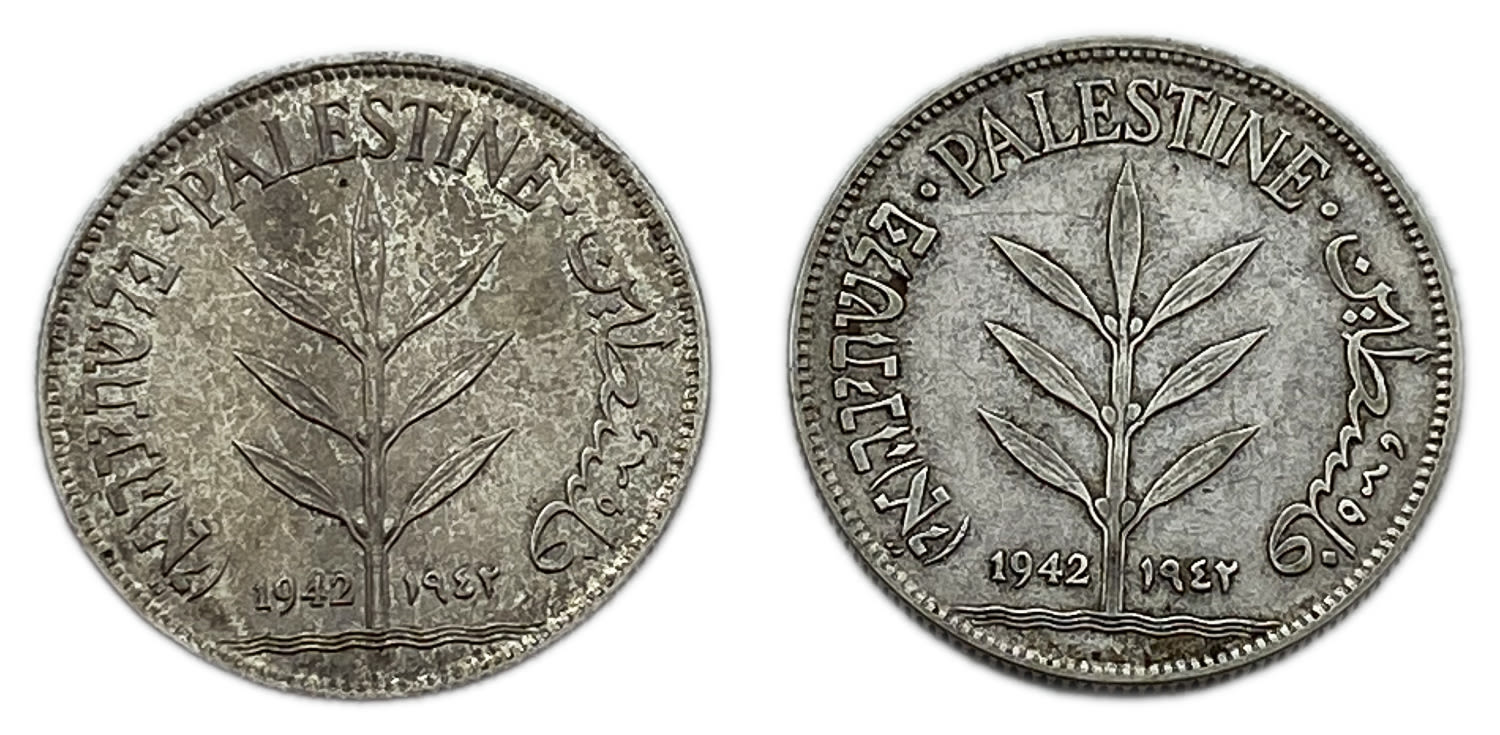 Palestine - Pair of 2 coins 100 Mils 1942 - F-VF
Mil, was the Hebrew name of the coin that was legal ... - 1 0
