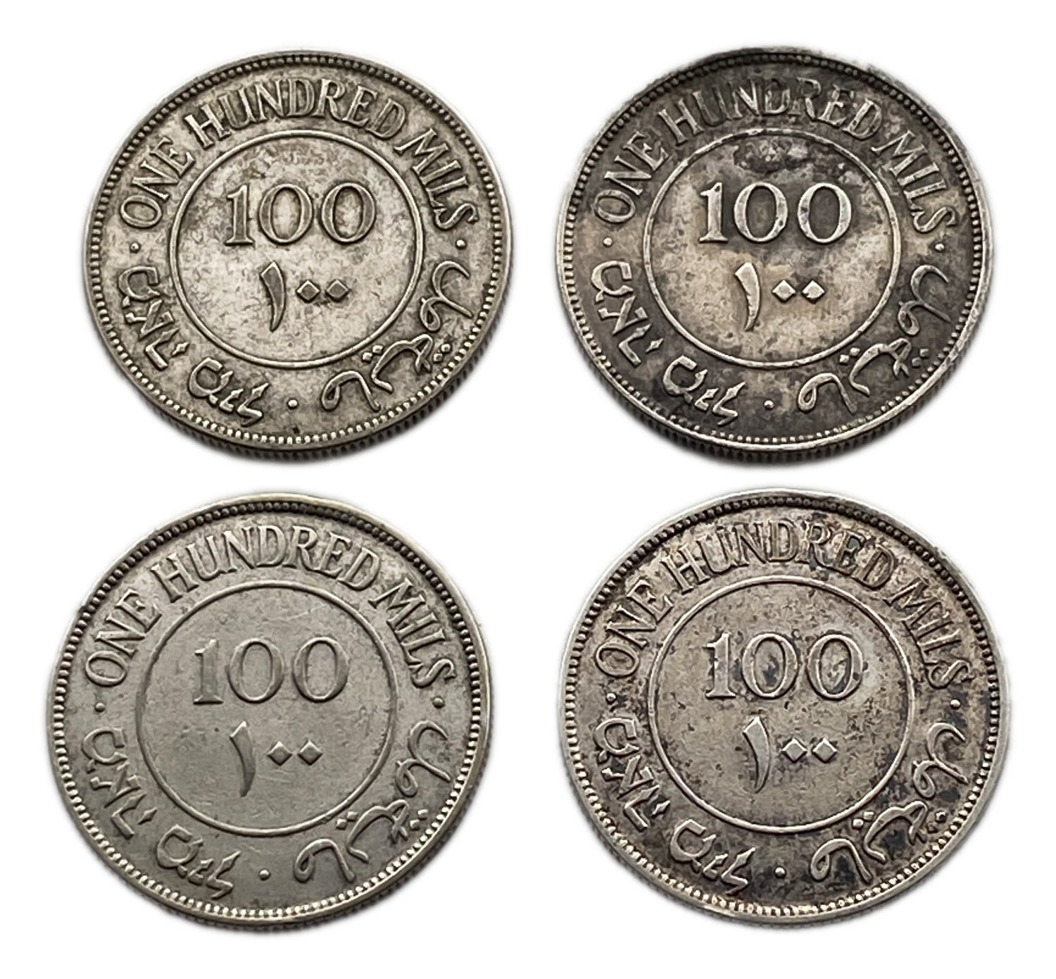 Palestine - Lot of 4 coins 100 Mils 1940 - F-VF
Mil, was the Hebrew name of the coin that was legal ... - 1 1