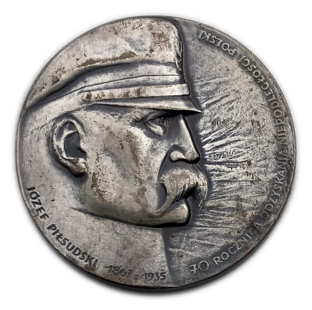 Poland - Josef Pilsudski 1867-1935, Independence Day 1988 - Bronze with silver plated, 157g, MIntage of only ... - 1 0