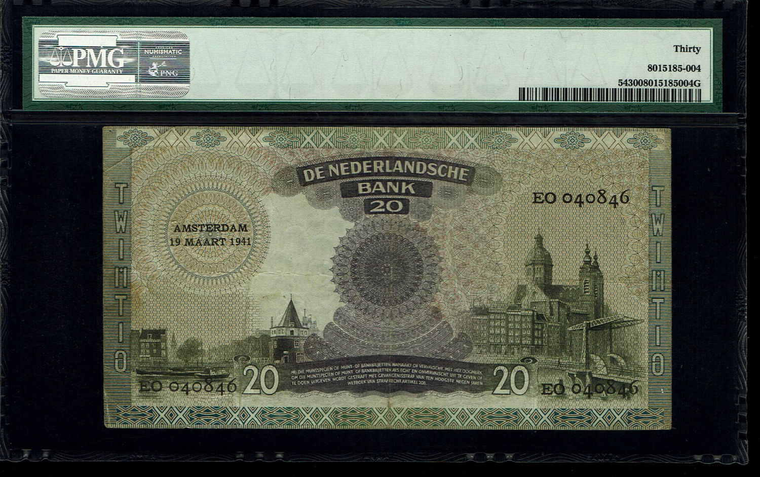 Netherlands - 20 Gulden 1939-1941 - PMG 30
Obverse: Green banknote depicting Queen Regent Emma ... - 1 1