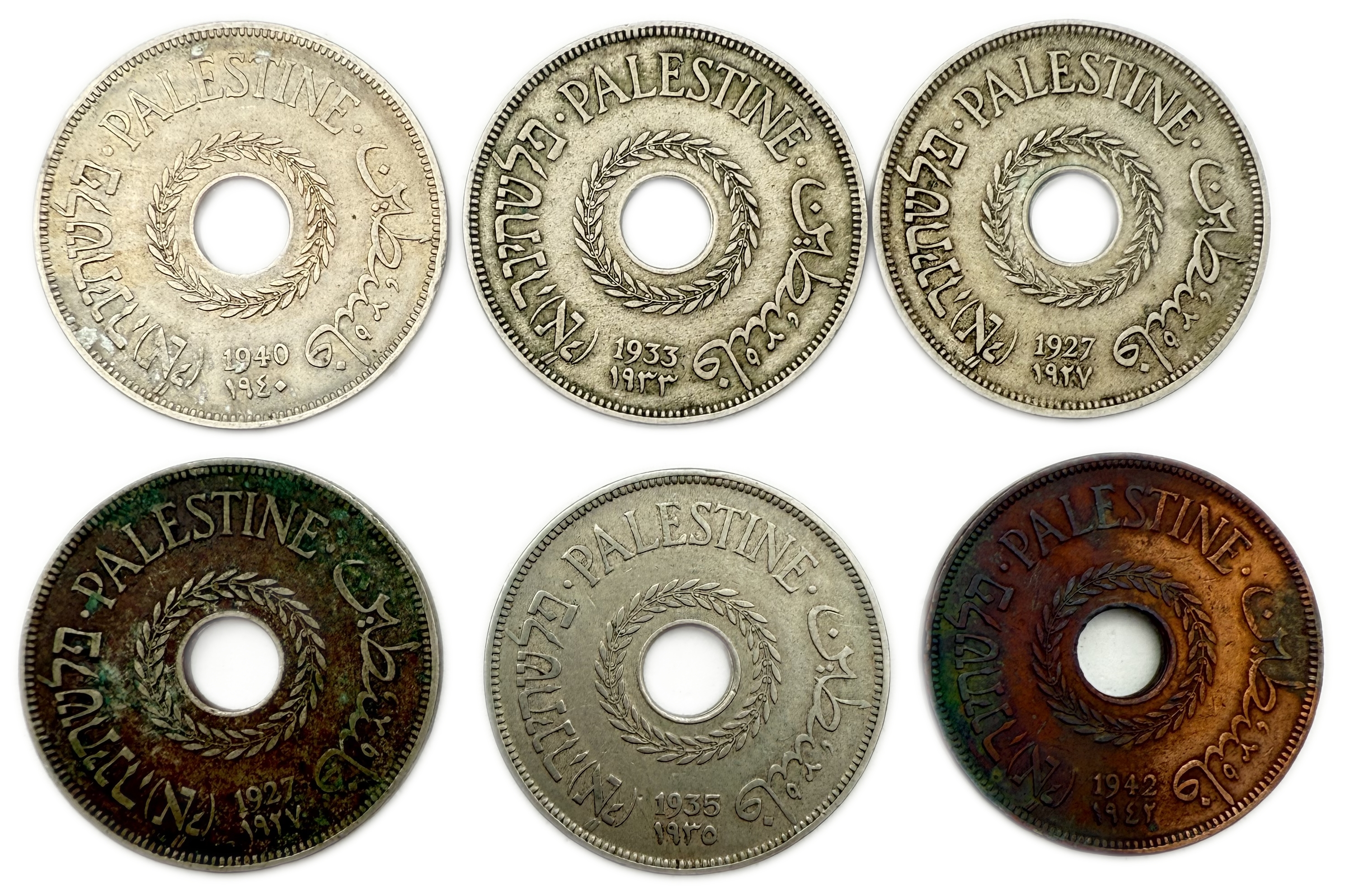 Palestine – Lot of 6 coins of 20 Mils 1927, 1933, 1935, 1940, 1942 – F-VF - 1 0