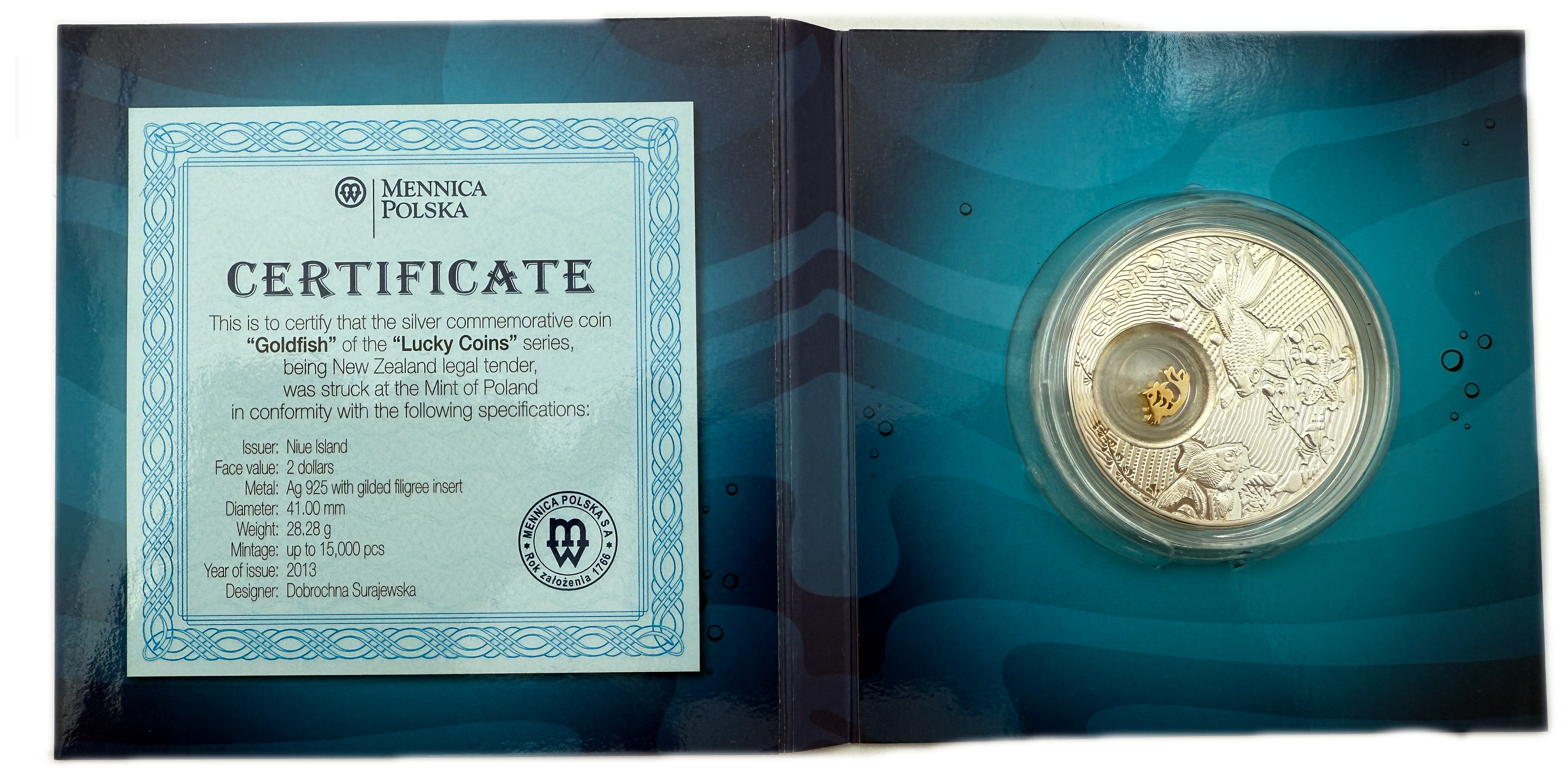 Niue - 2 Dollars 2013 - Elizabeth II, Goldfish - Silver 925, 28.28g (NET 26.16g, 0.84 OZ) 41mm - 1 0