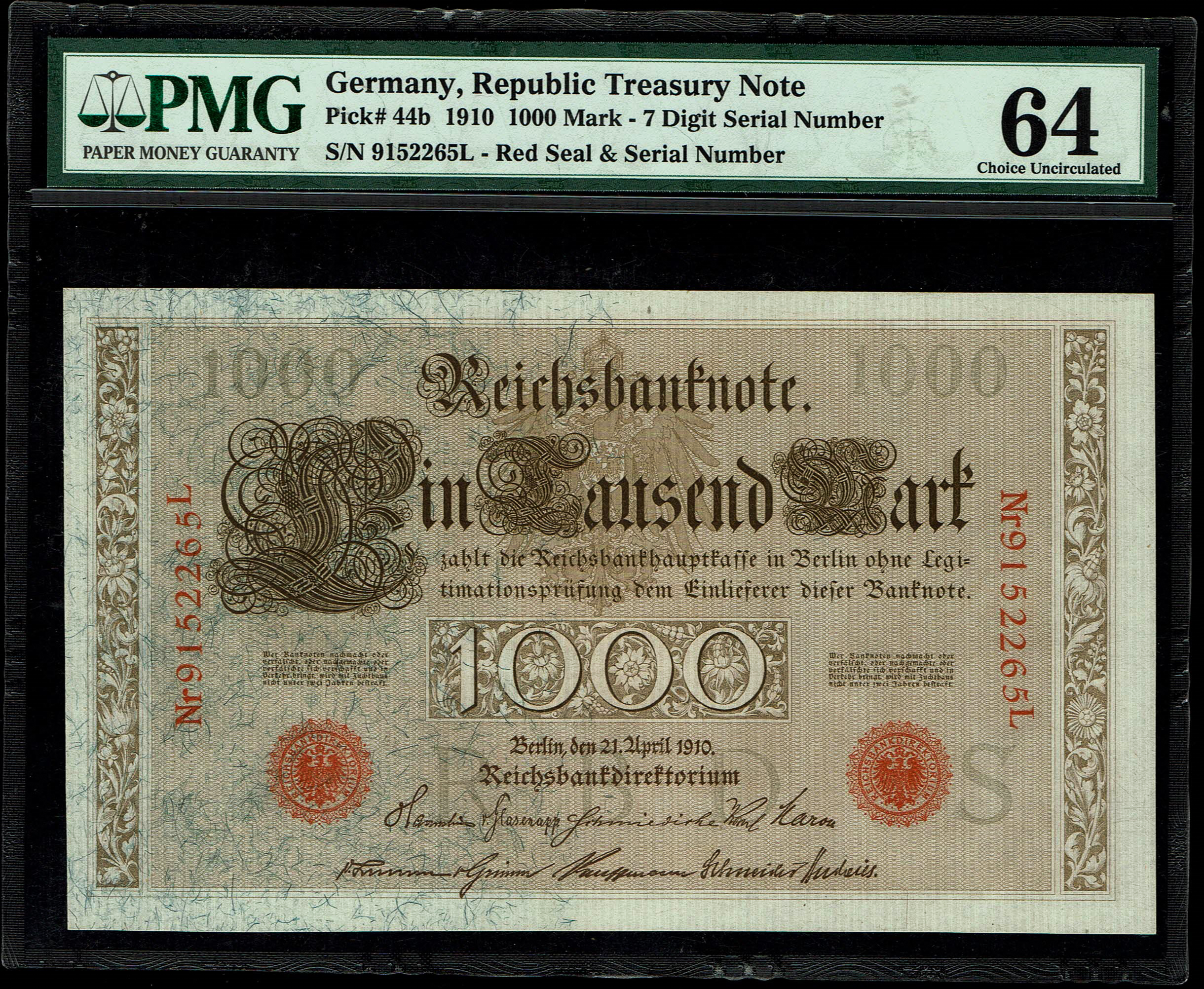 Germany - 1000 Mark 1910 - Reichsbanknote, two red seals - PMG 64 - 1 0