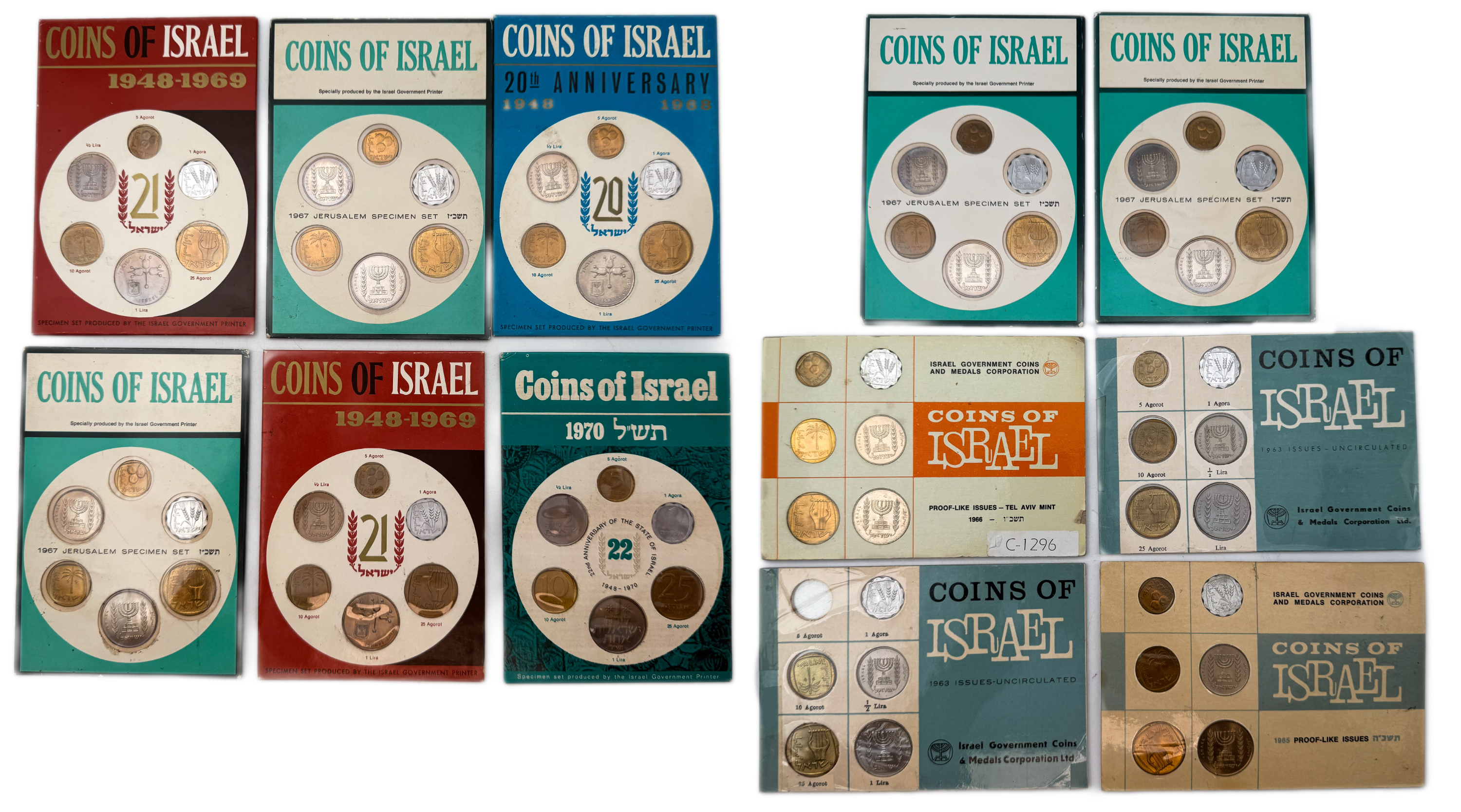 Israel - Set of 12 Coin Sets, 1970, from the Agora and Lira Series - Published by the Government Coin and Medal Company - 1 0