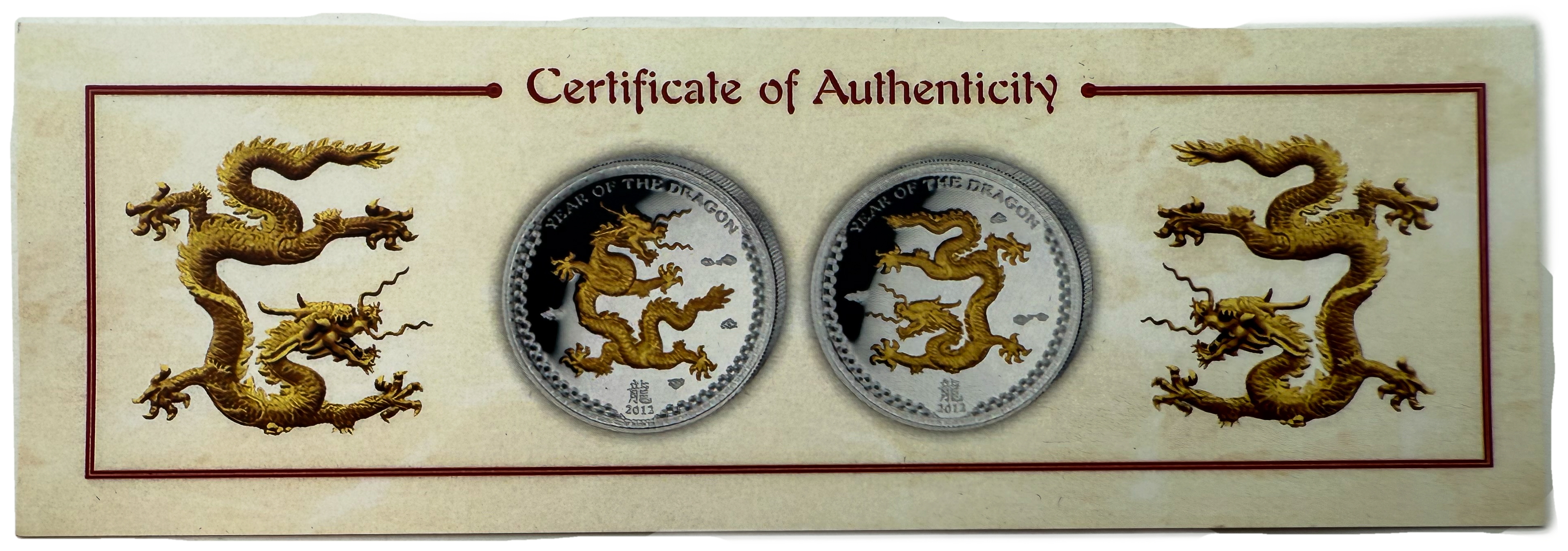 Palau - 5 Dollars 2012 - Year of the Dragon - Silver 999, 31.1g (Total NET 62.2g, 2 OZ), 40mm - 1 4