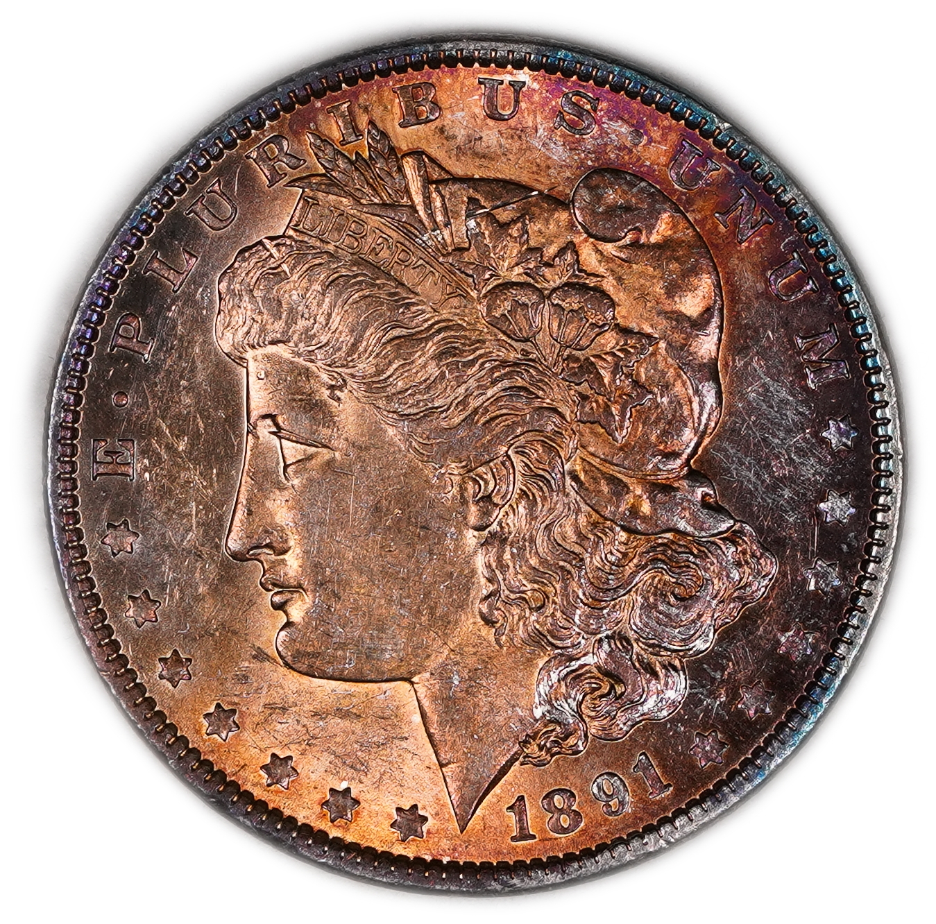 USA - 1 Morgan Dollar 1891 - UNC - 900 silver, 26.73g (net 24.05g, 0.77 oz), 38.1 mm. - 1 0