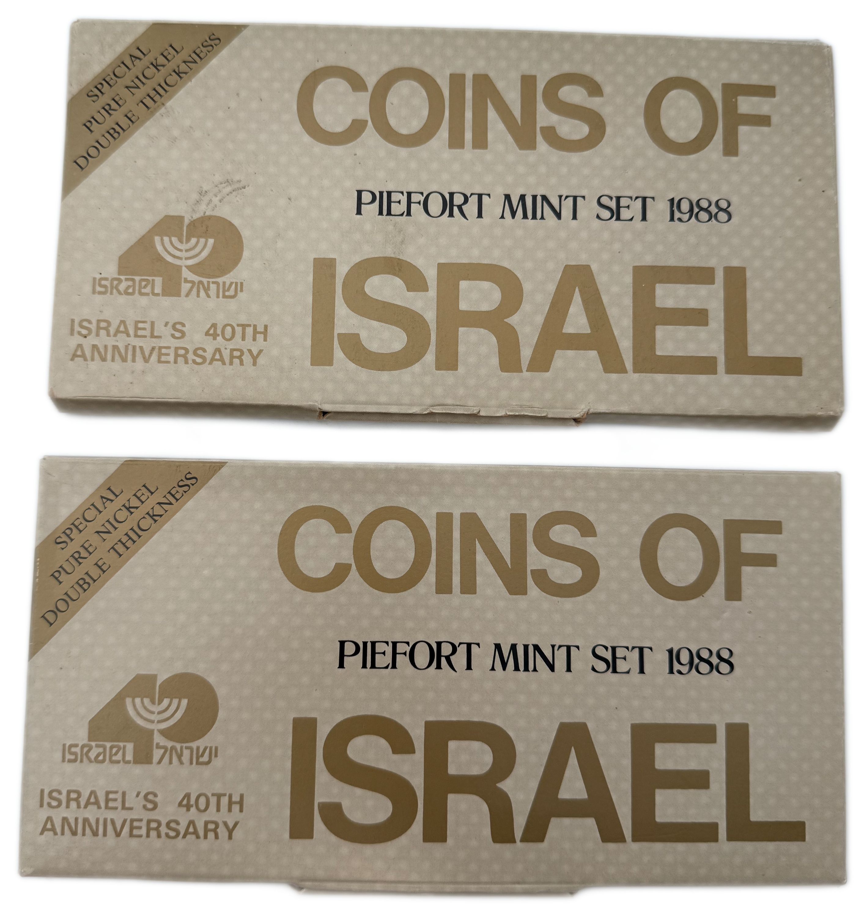 Israel - 2 Coin sets 1, 5, 10 Agoras, 1/2 and 1 Shekel 1988 - Piefort - In honor and to mark the 40th anniversary ... - 1 1