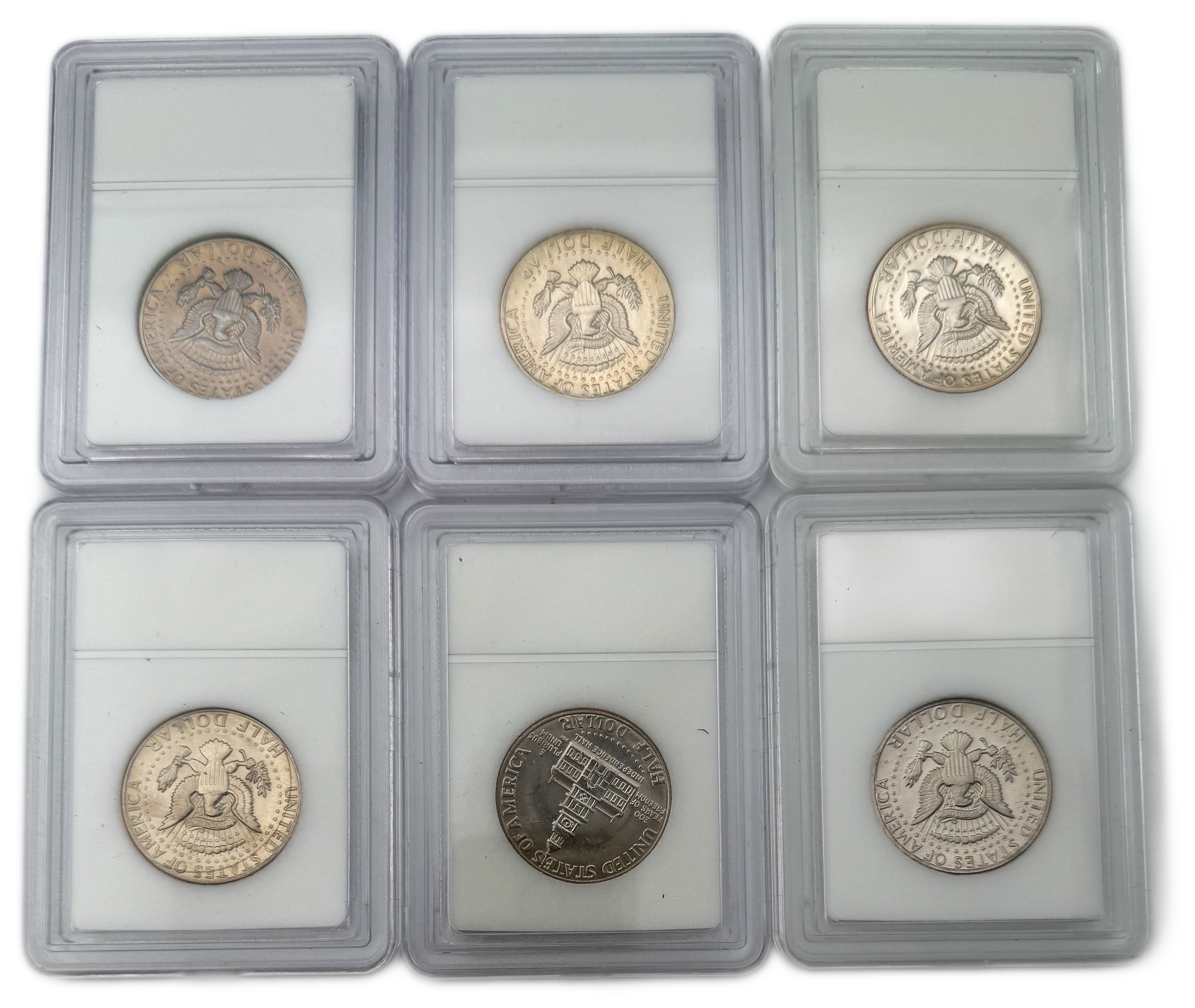 USA - Set of 11 50 cent coins from 1971, 1976, 1977, 1978, 1989, varying conditions and dates in hard plastic capsules - 1 2