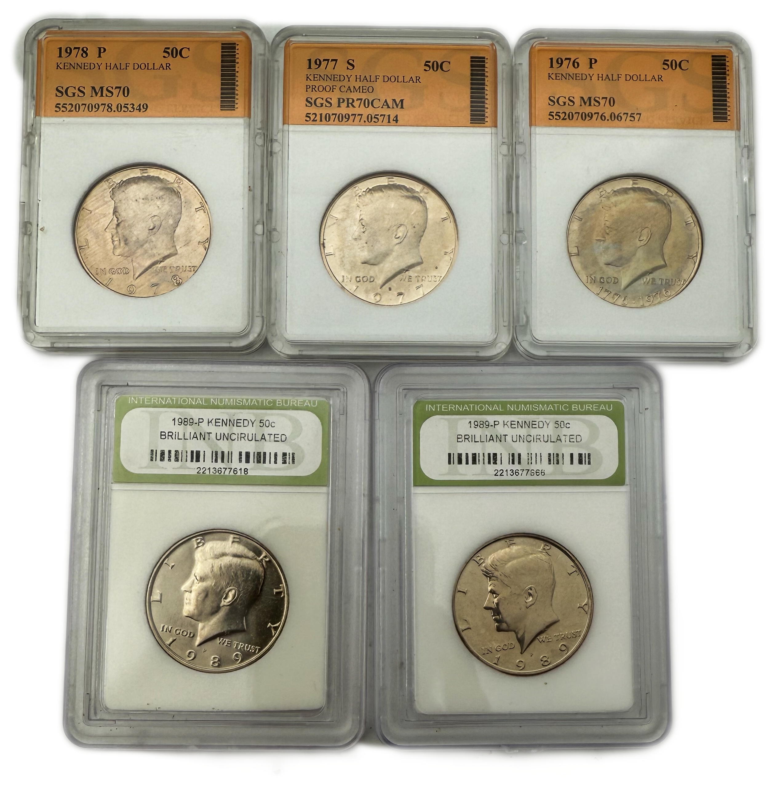 USA - Set of 11 50 cent coins from 1971, 1976, 1977, 1978, 1989, varying conditions and dates in hard plastic capsules - 1 3