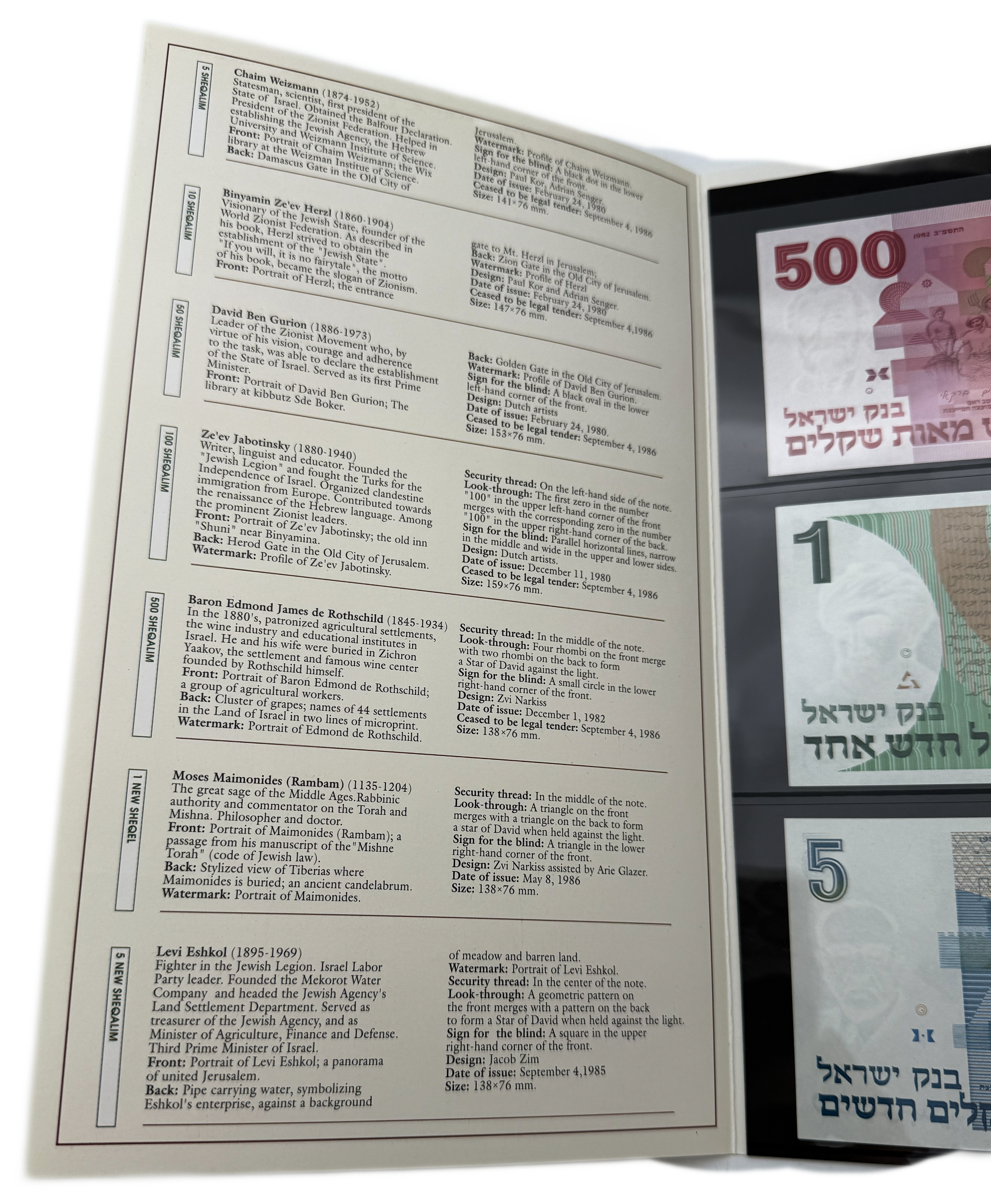 Israel - "Personalities in Israel - Seven Banknotes Series" - UNC - 1 5