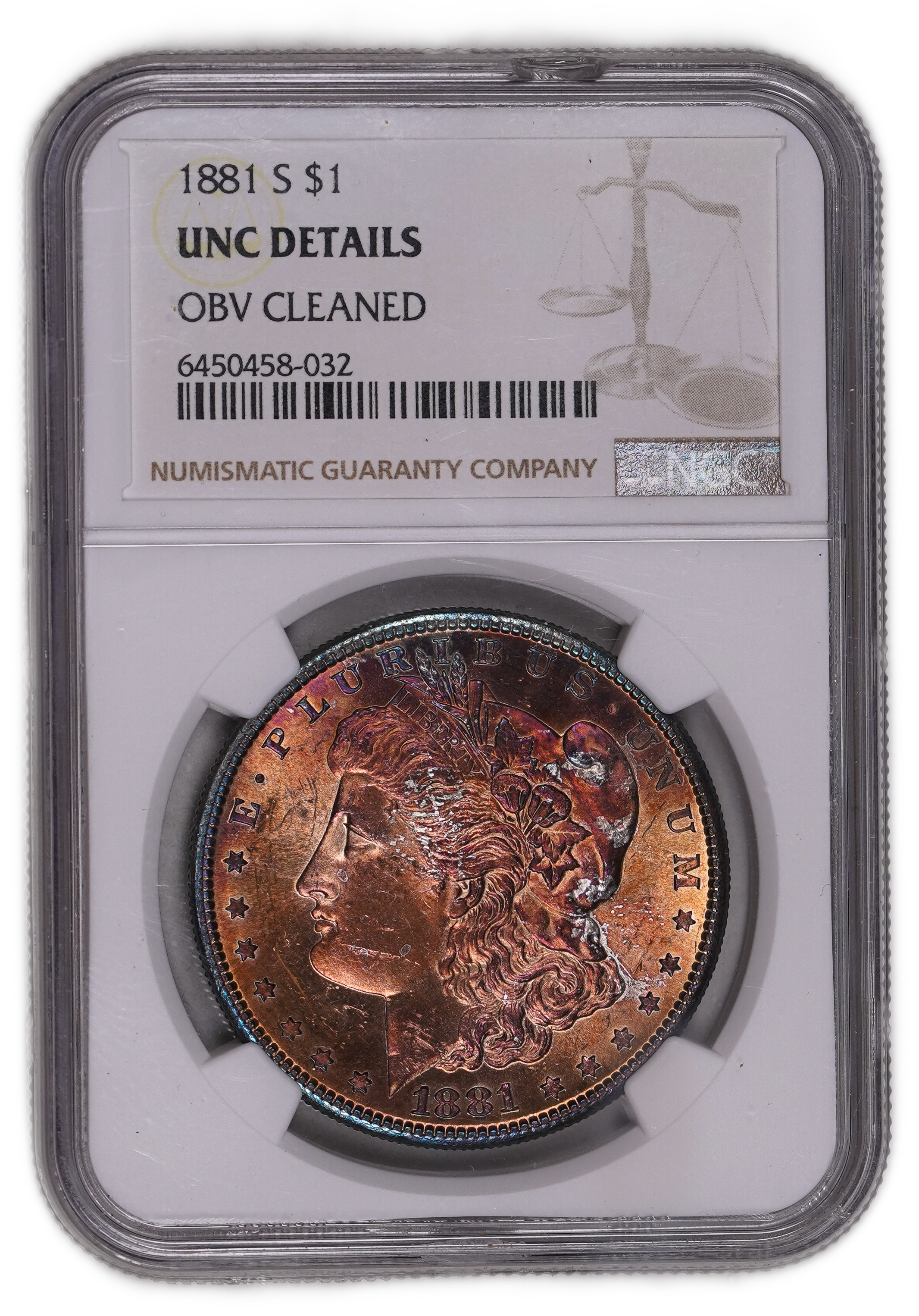 USA - 1 Morgan Dollar 1881 S - Graded NGC UNC DETAILS - 900 silver, 26.73g (net 24.05g, 0.77 oz), 38.1 mm. - 1 0