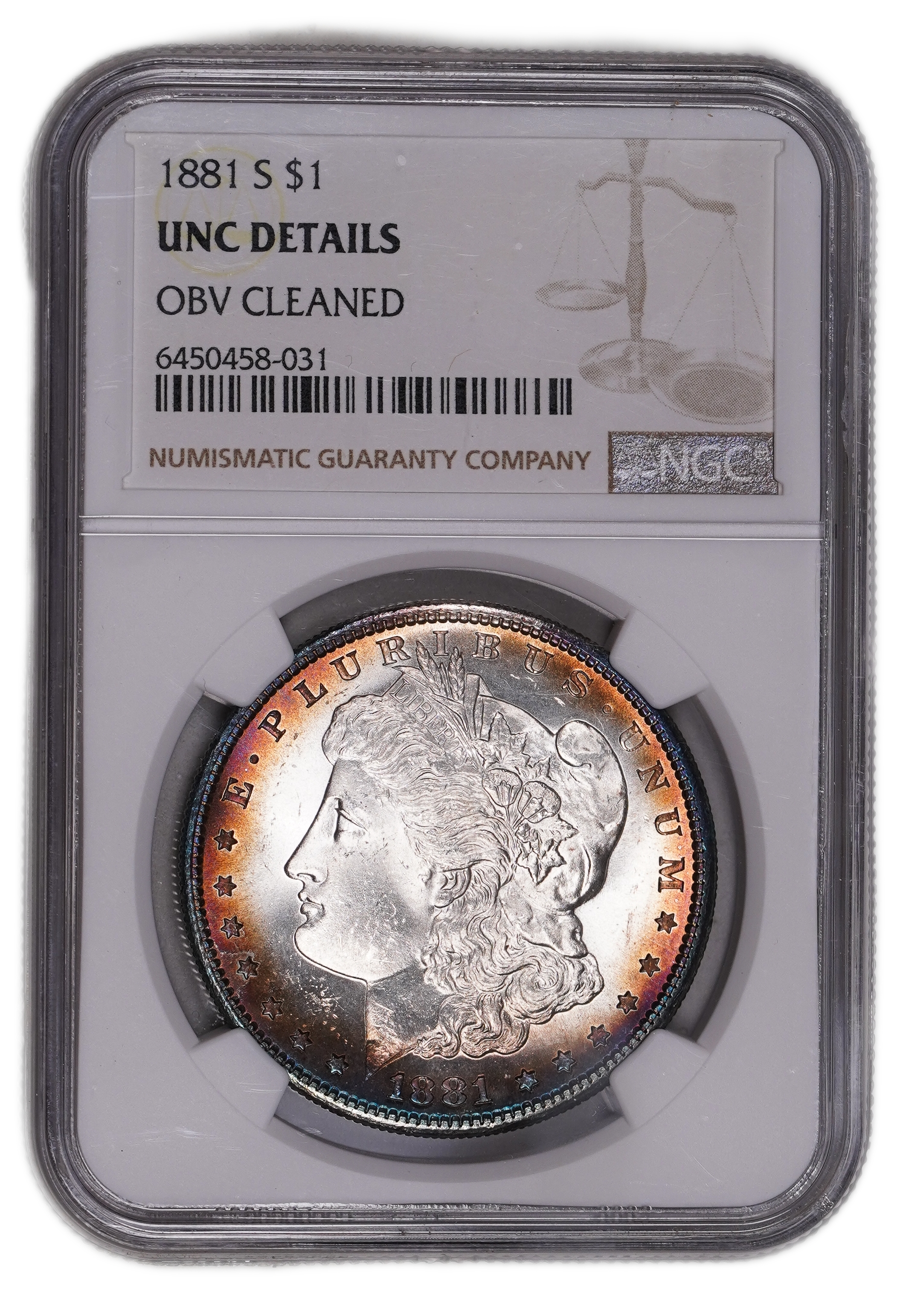 USA - 1 Morgan Dollar 1881 S - NGC UNC DETAILS - 900 silver, 26.73g (net 24.05g, 0.77 oz), 38.1 mm. - 1 0