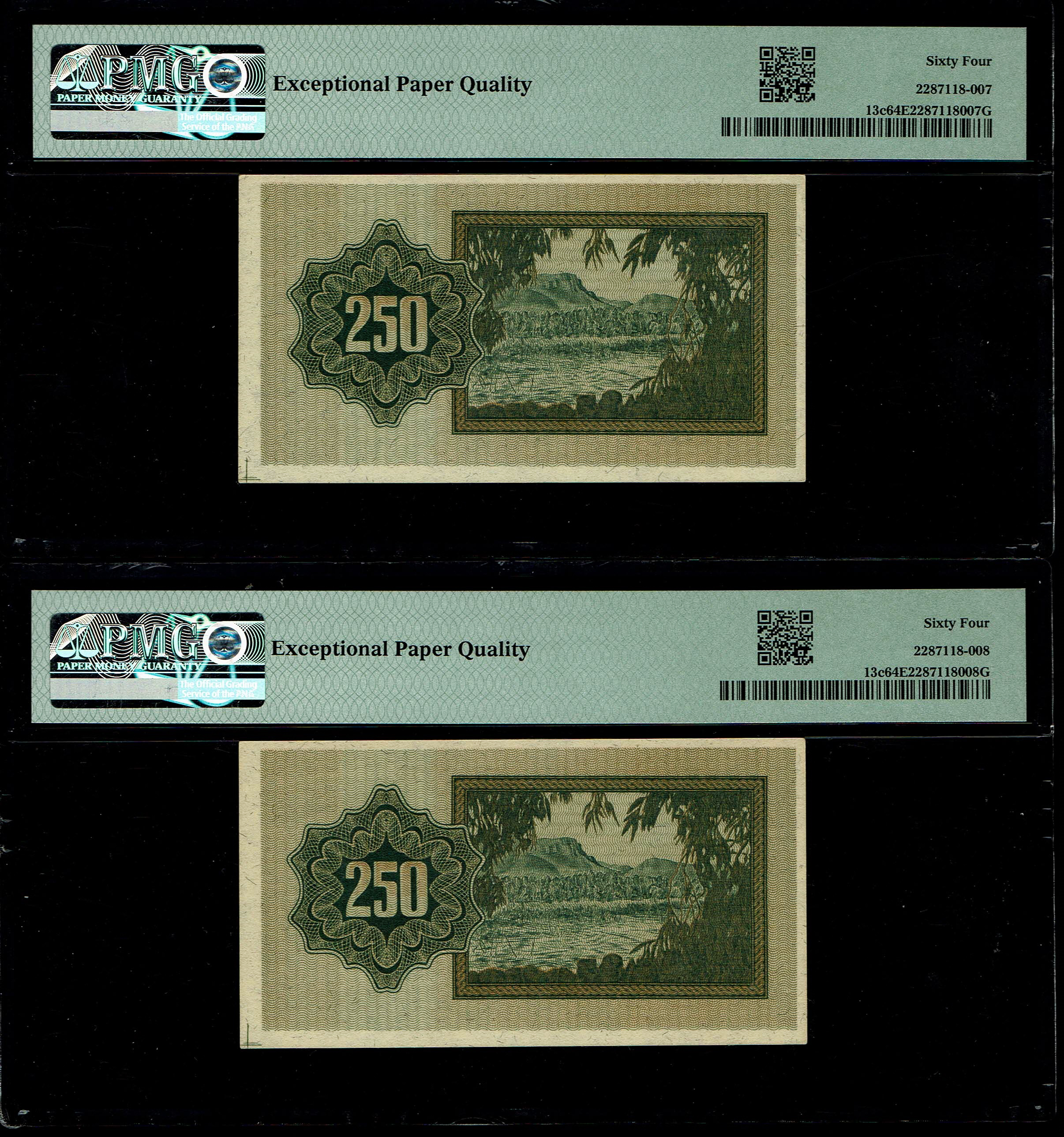 Israel - 250 Prutah 1953 - PMG 64 EPQ - Consecutive Serial Numbers - Prefix B - 1 1