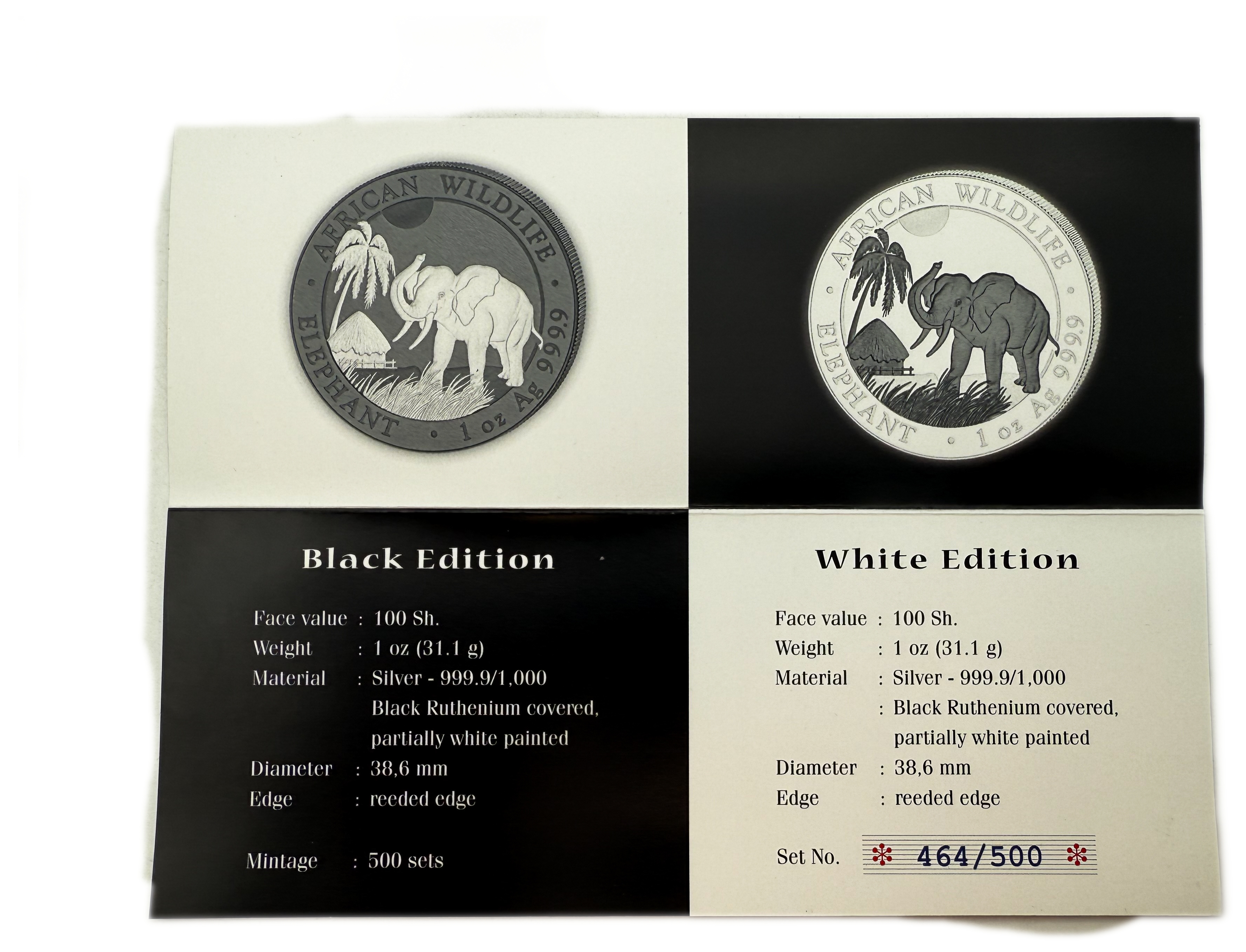 Somalia - 2 x 100 Shilling 2017 Somalia Black & White Ruthenium Edition - 2 x 1 Oz - Silver - 1 3