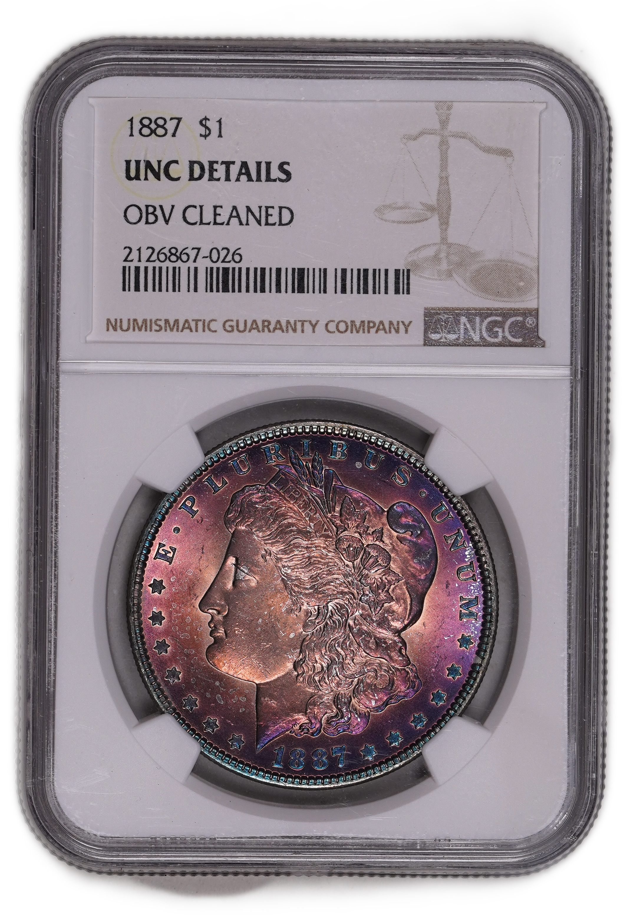 USA - 1 Morgan Dollar 1887 - NGC UNC DETAILS - 900 silver, 26.73g (net 24.05g, 0.77 oz), 38.1 mm. - 1 0