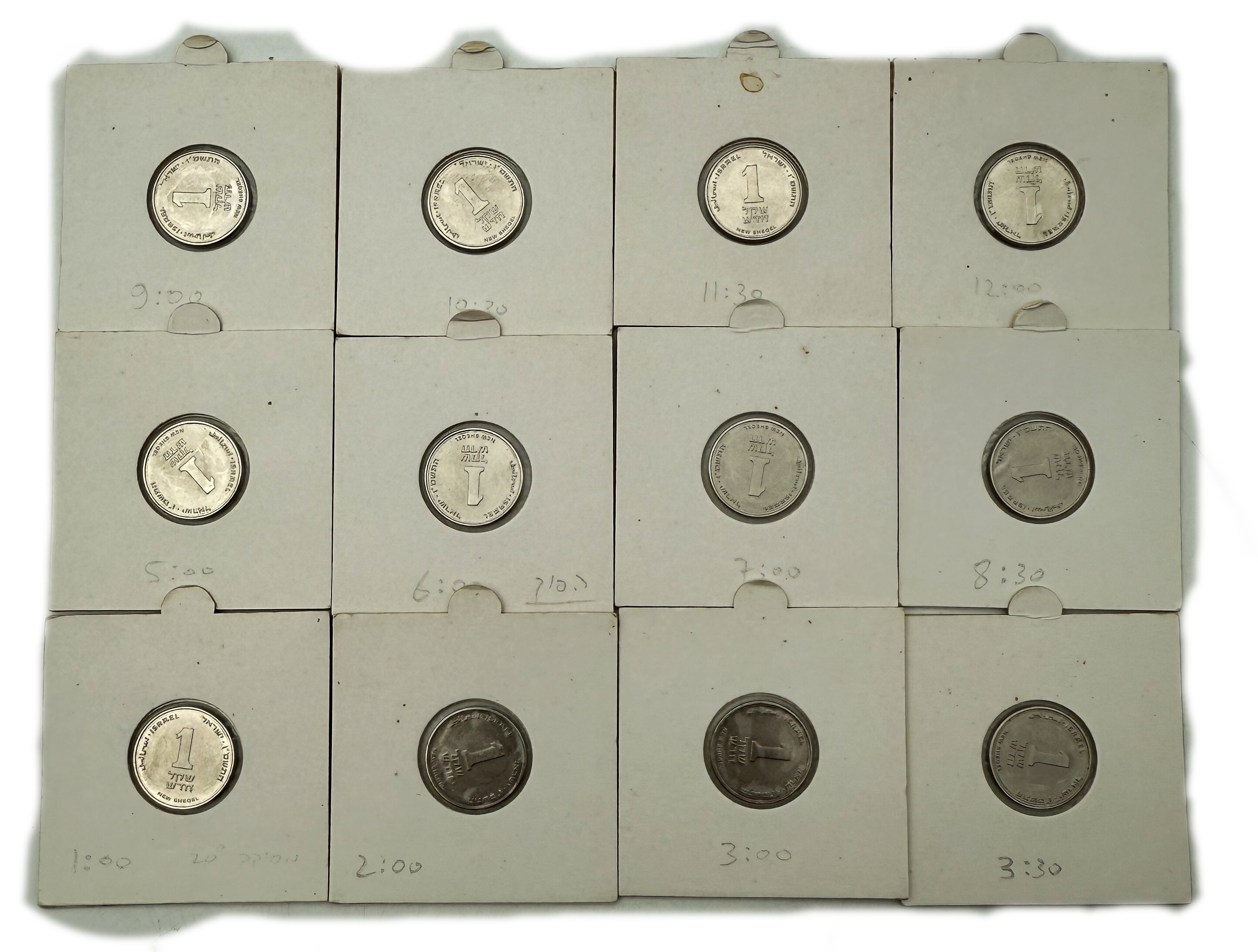 Israel - Lot of 12 Error coins, 1 Shekel 2006 - "New shekel" - rotaded reverse". - 1 0
