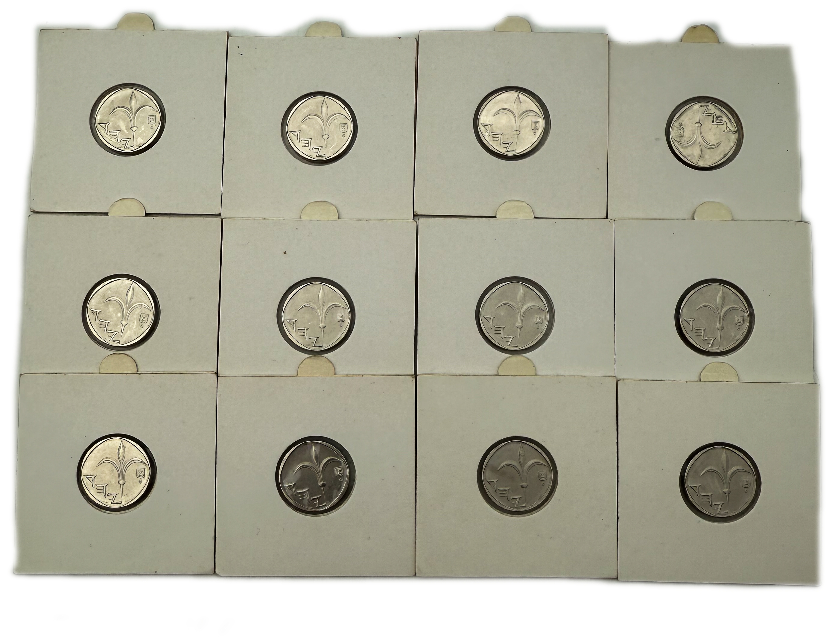 Israel - Lot of 12 Error coins, 1 Shekel 2006 - "New shekel" - rotaded reverse". - 1 1