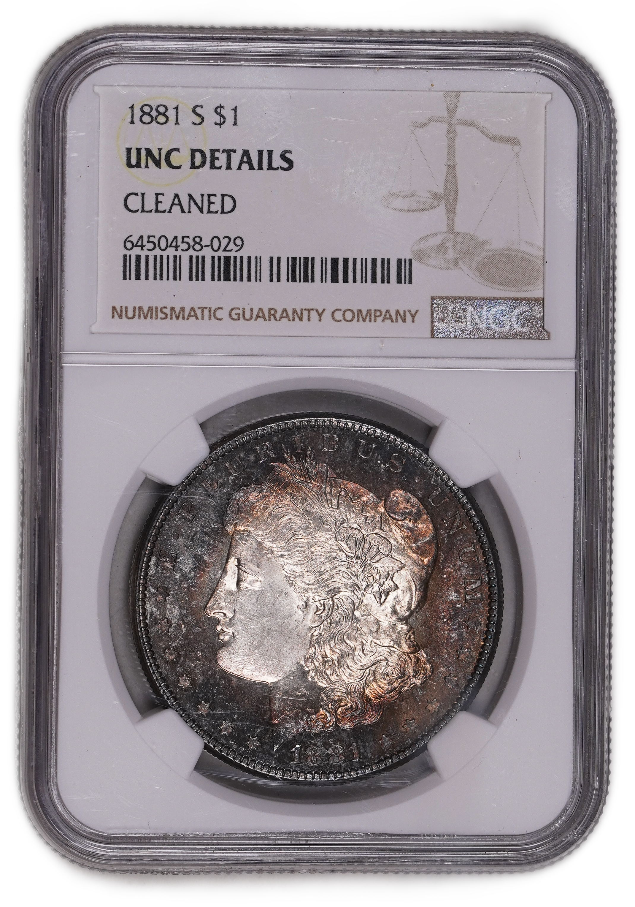 USA - 1 Morgan Dollar 1881 S - NGC UNC DETAILS - 900 silver, 26.73g (net 24.05g, 0.77 oz), 38.1 mm. - 1 0
