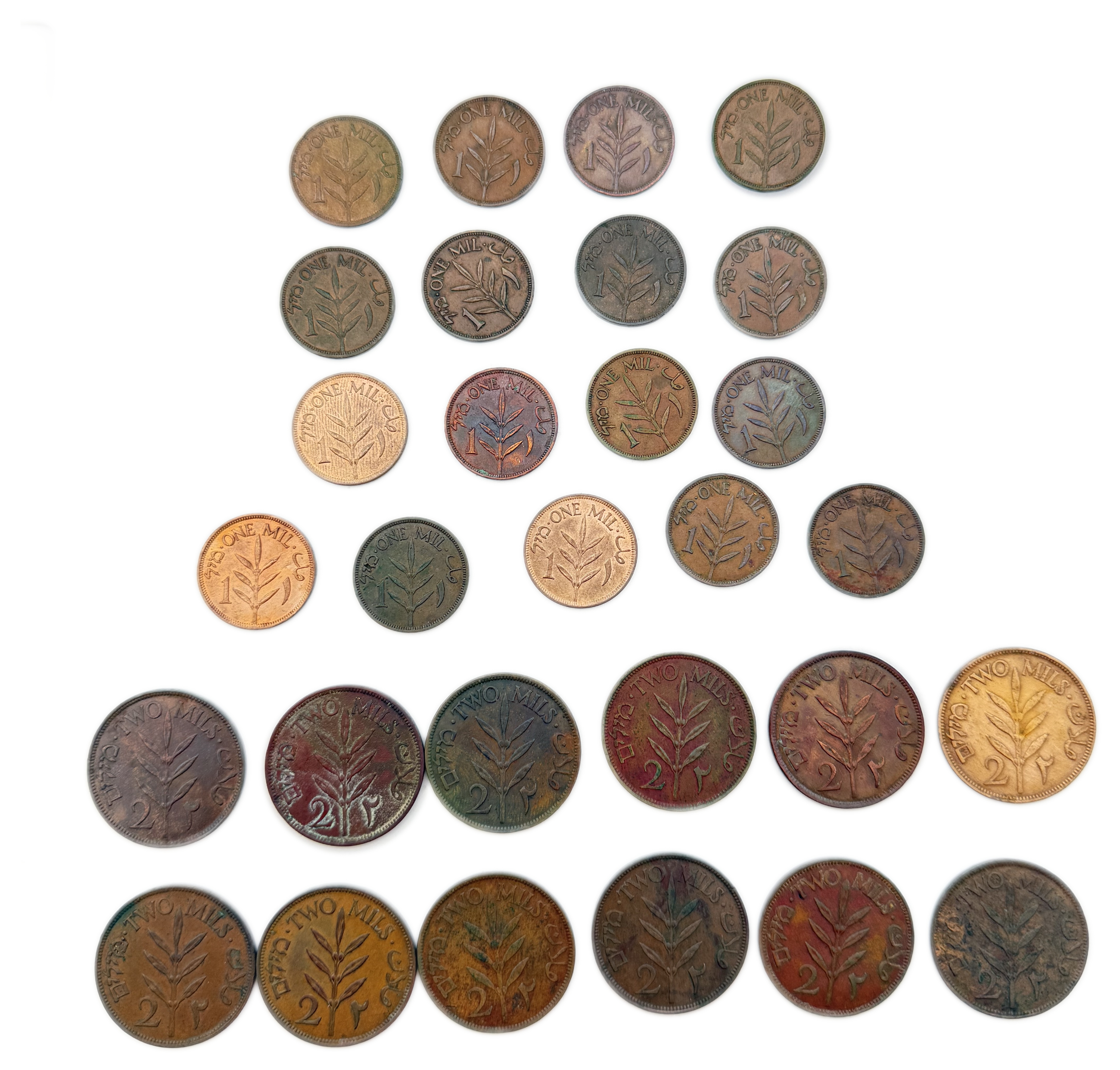 Palestine – Lot of 29 mandate coins – 1 and 2 Mils, Diffrent years – F-VF - 1 1