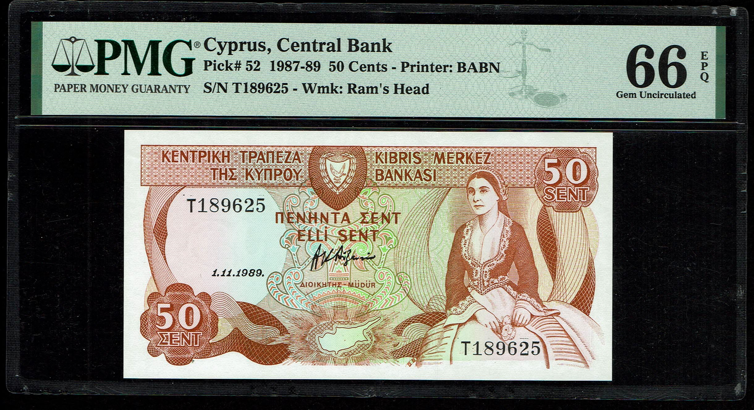 Cyprus - 50 Cents 1987 - PMG 66 EPQ - 1 0